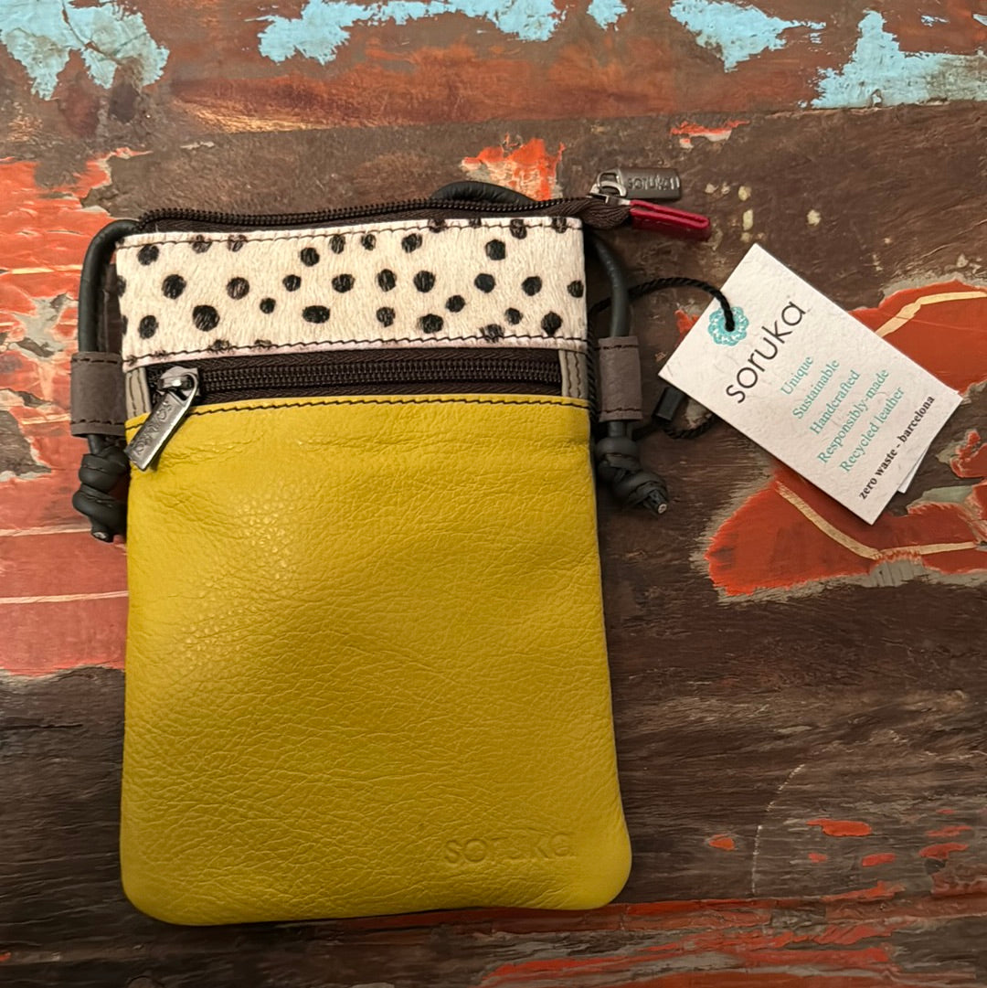 Lua Recycled Leather Bag - Yellow & Animal Print - Soruka