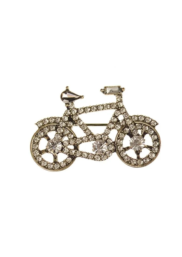 Brooch - Glamour Cycle - Antique Gold / Clear Crystal