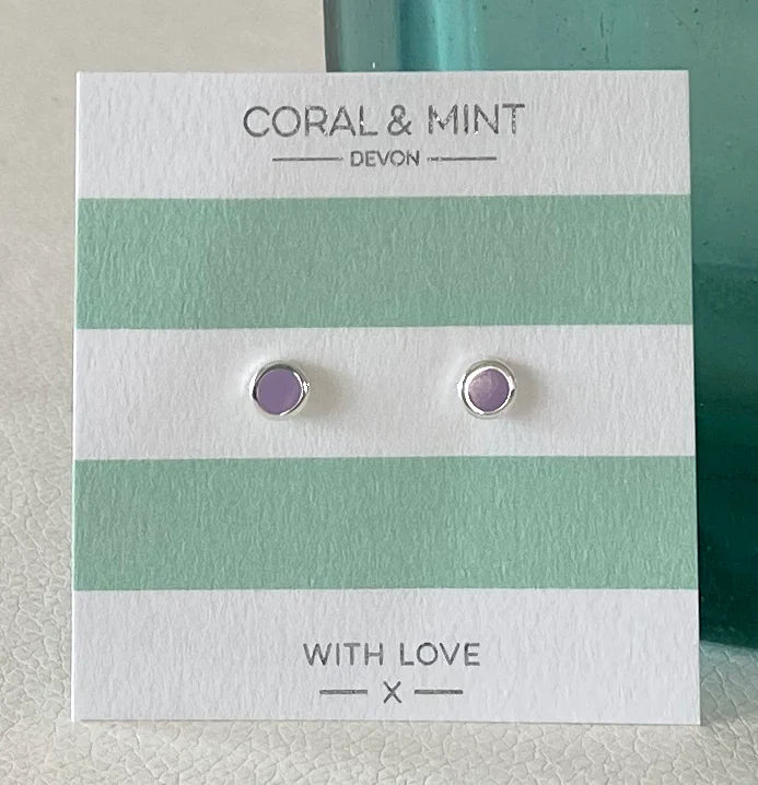 Lilac Enamel Studs - Coral And Mint
