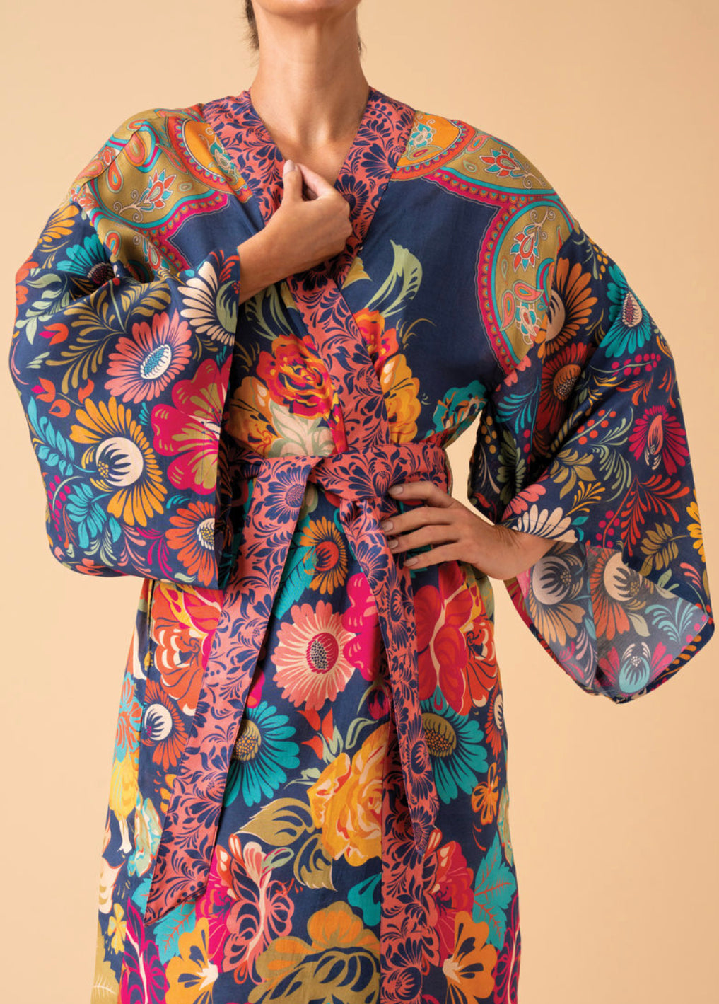 Vintage Floral Kimono Gown in Ink - Powder Designs