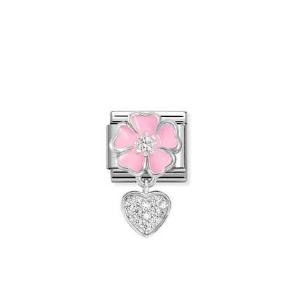 Pink Flower With Heart Dangle Link - Nomination Italy