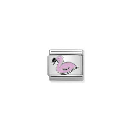Silver Enamel - Pink Flamingo charm By Nomination Italy