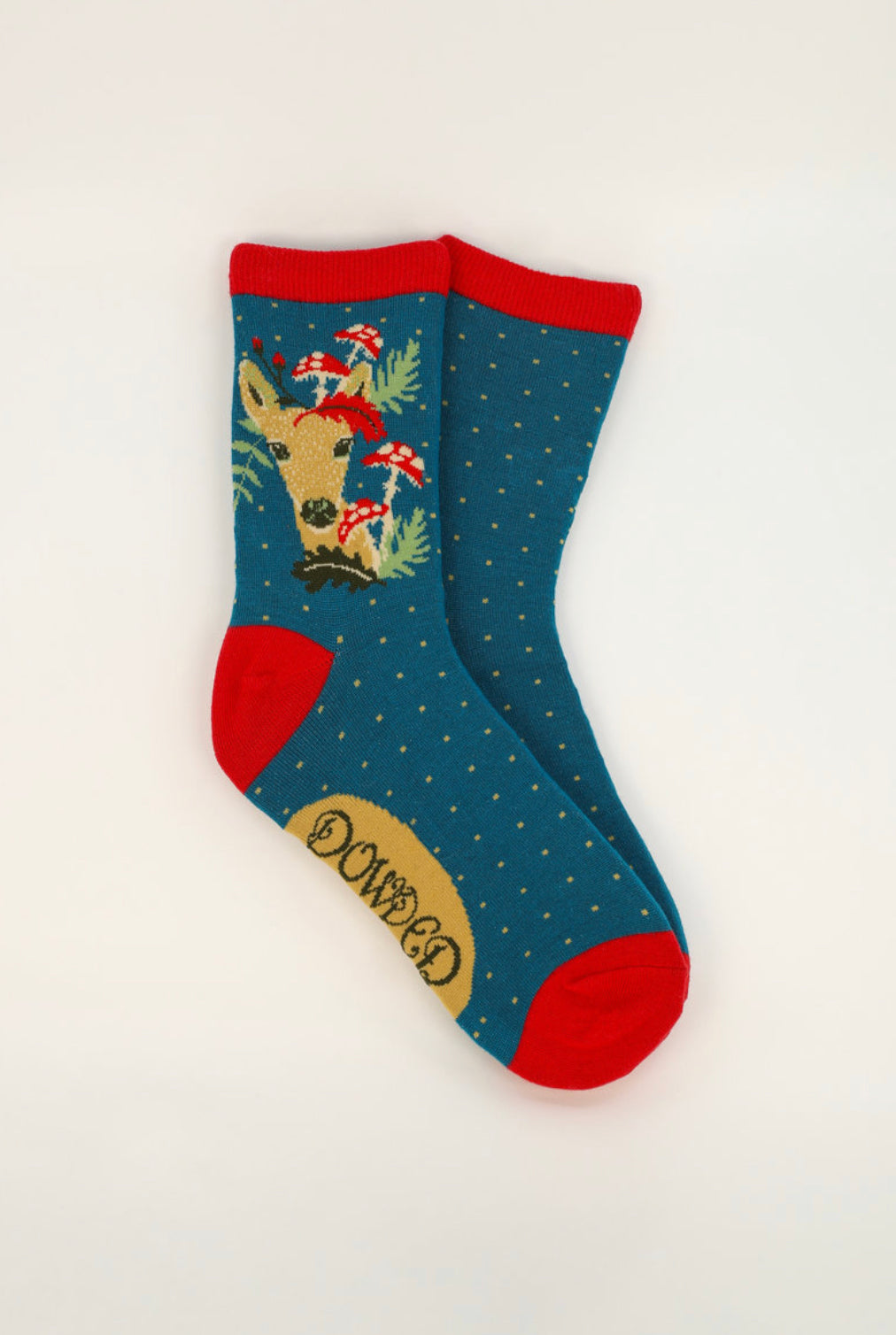 Socks - Doe With Toadstools - Teal - Powder Designs