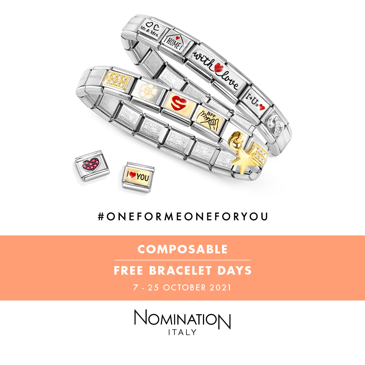 Buy 2 Nomination Charms & Get the rest of the Bracelet FREE*