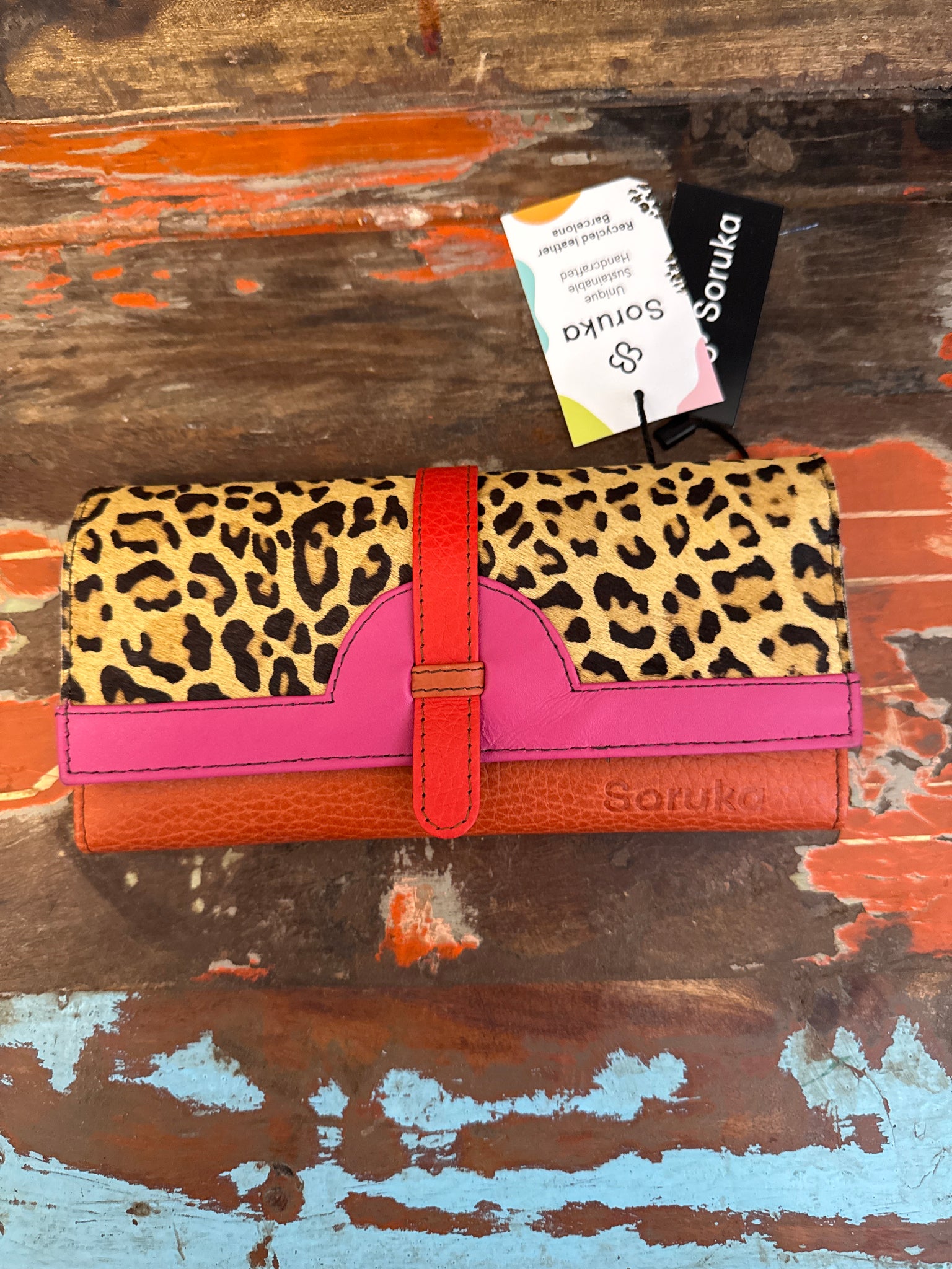 Half Moon Purse - Fuchsia, Orange And Animal Print - Soruka