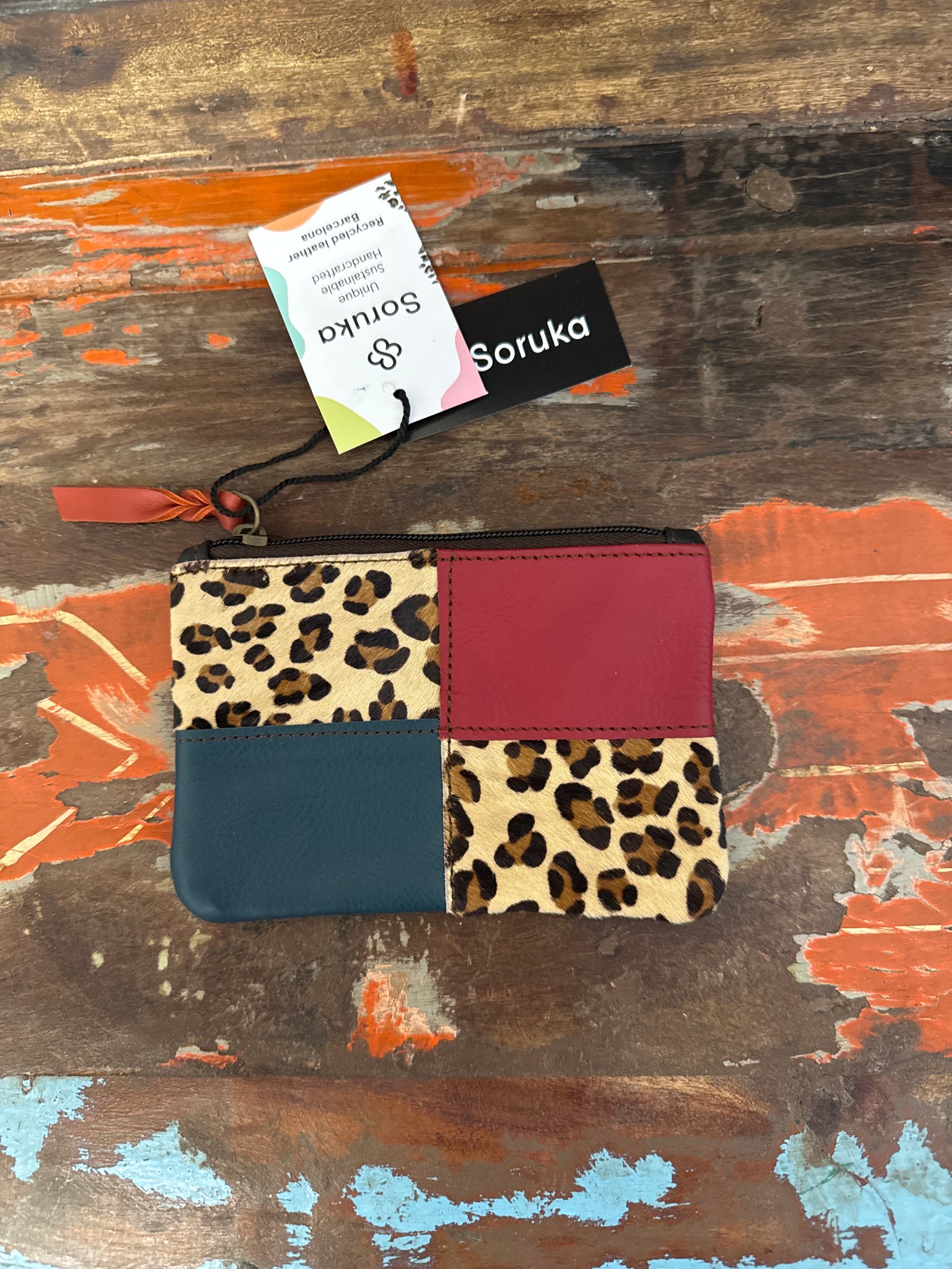 Zahra Coin Purse - Red, Teal & Animal Print - Soruka