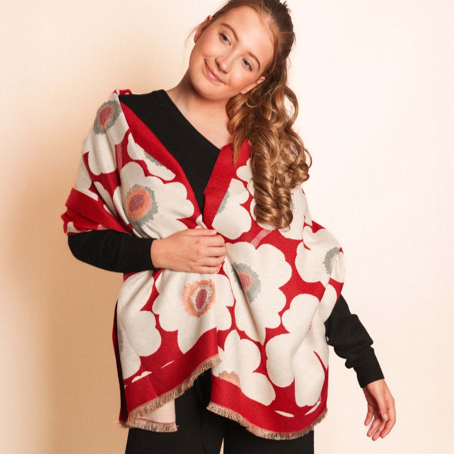 Winter Scarf Red Floral