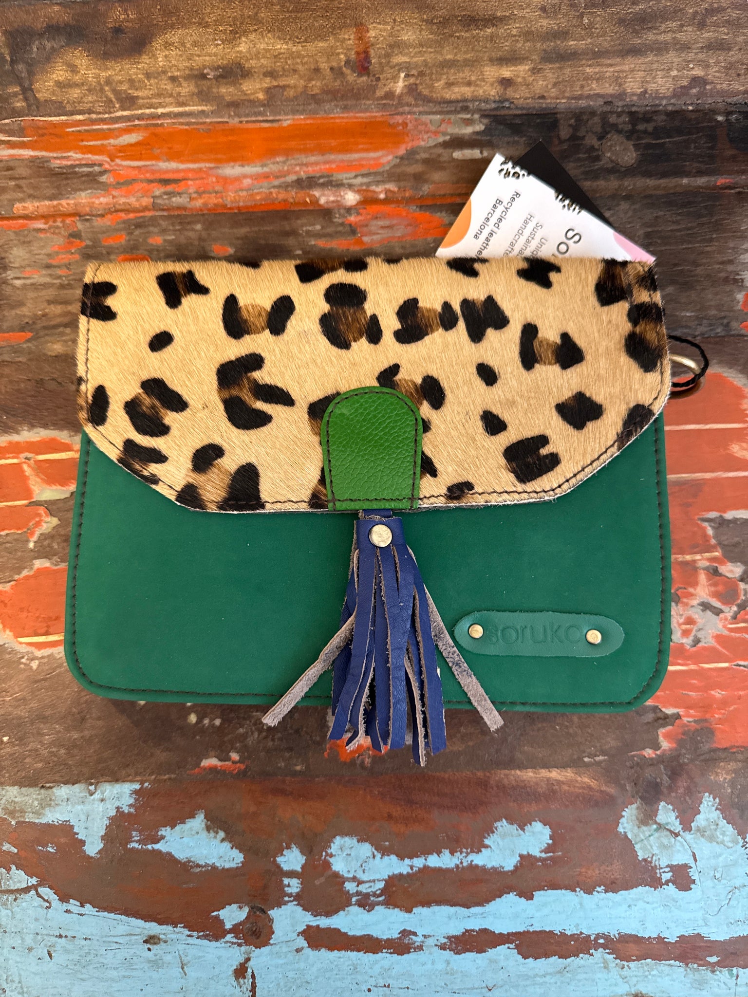 Claire Recycled Leather & Suede Bag - Green - Soruka