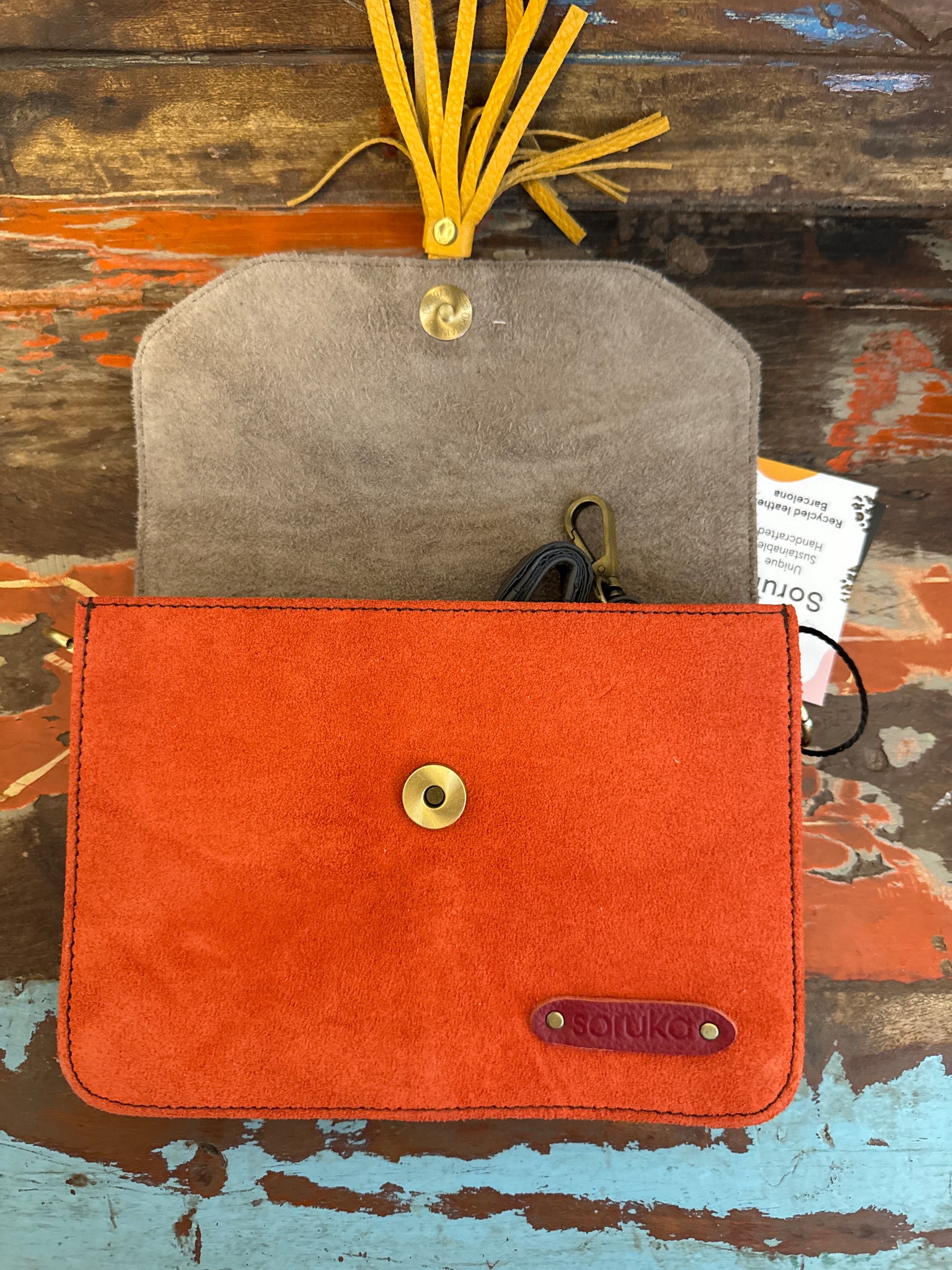 Claire Recycled Leather & Suede Bag - Orange & Animal Print Soruka