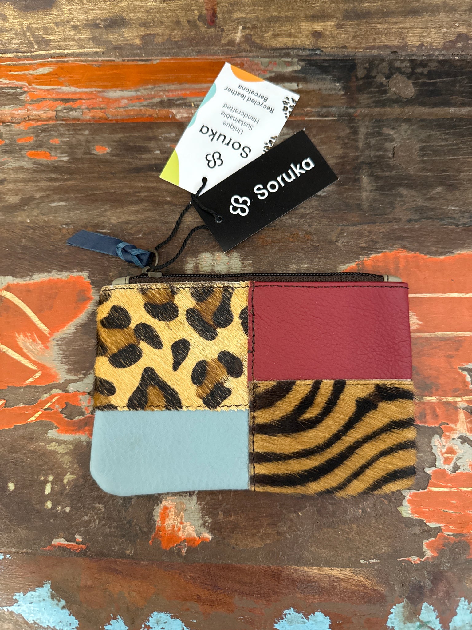 Zahra Coin Purse - Red, Blue & Animal Print - Soruka