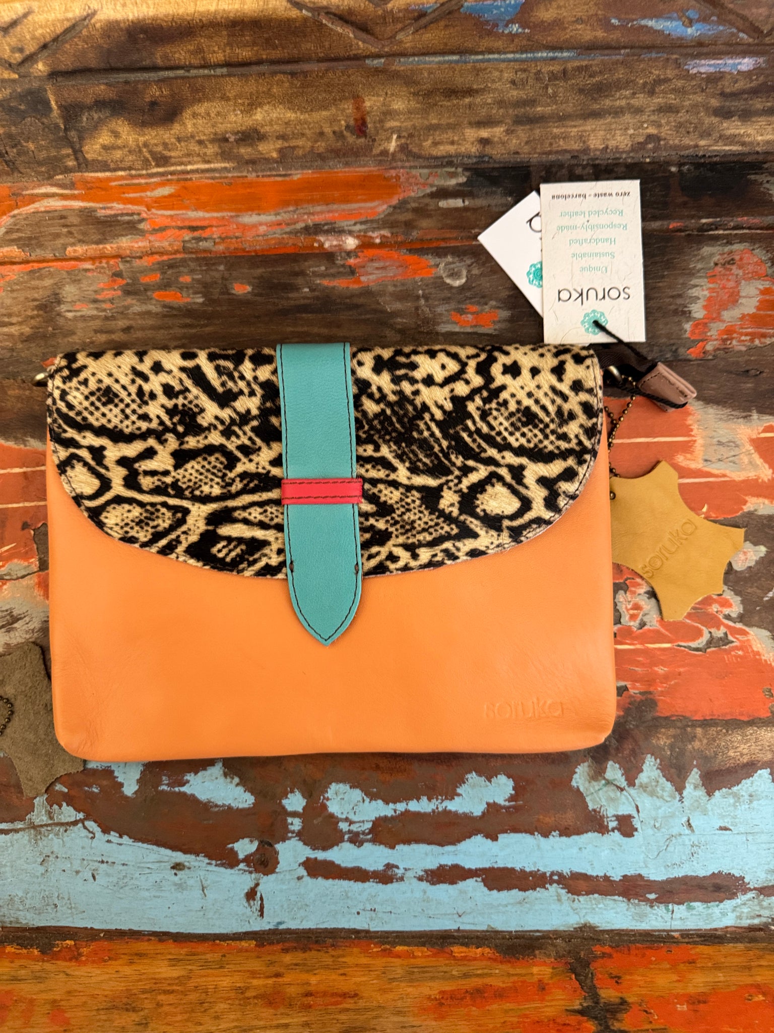 Saddle Bag - Orange, Green & Animal Print - Soruka