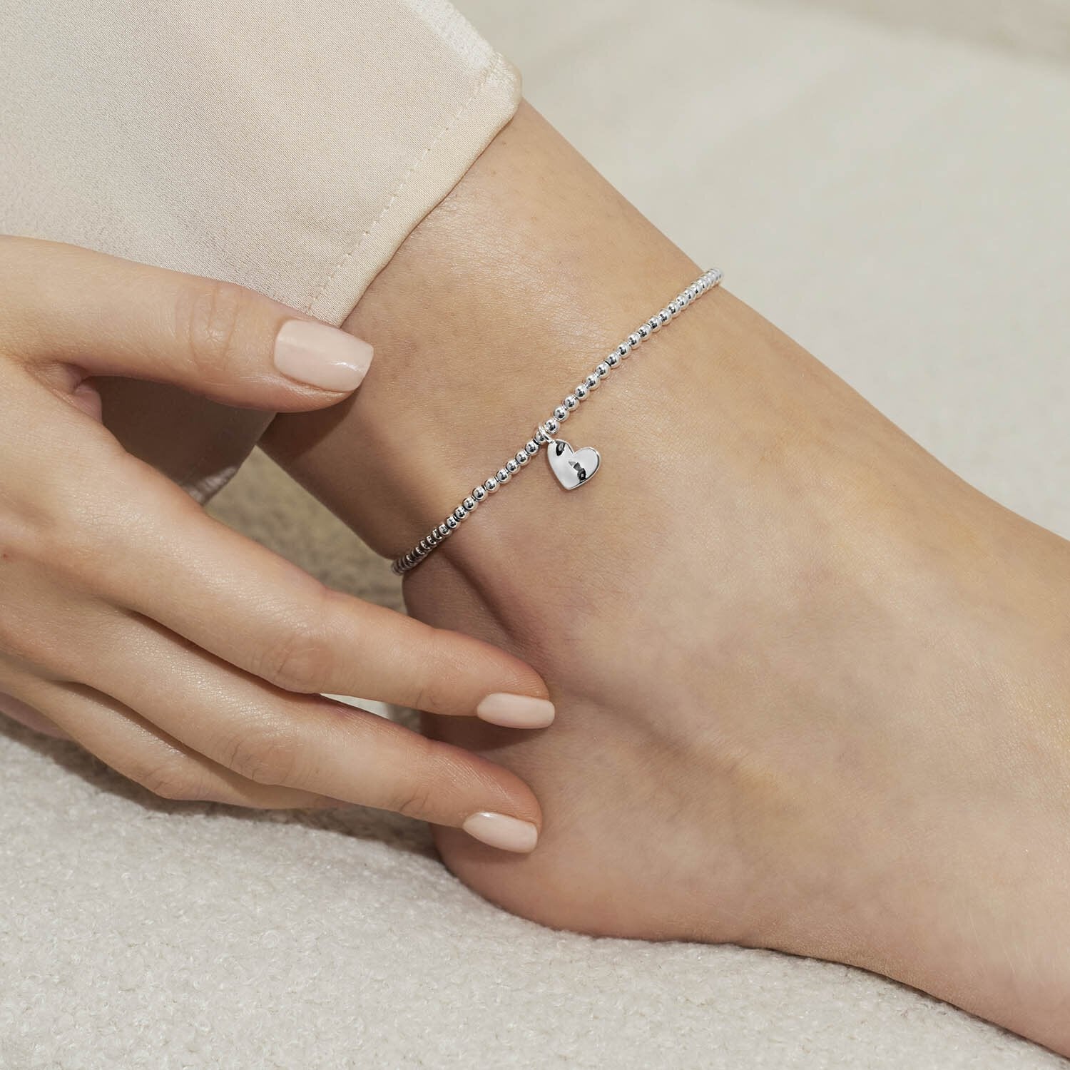 Silver Hammered Heart Anklet - Joma Jewellery