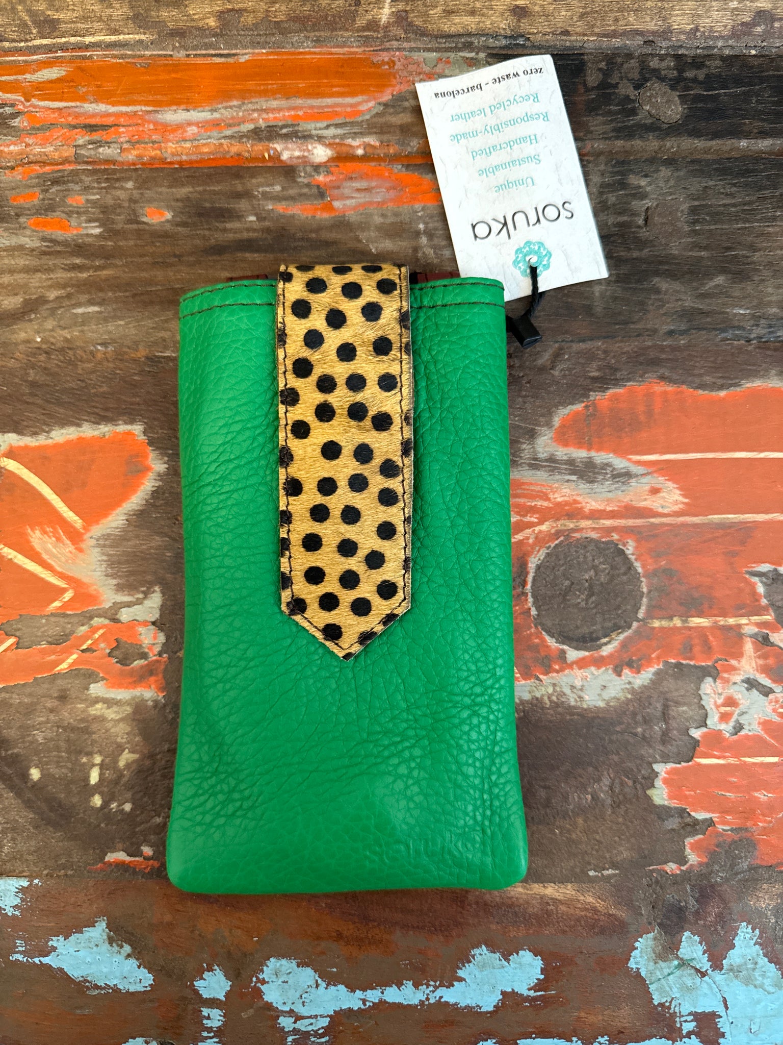 Zoe Phone Bag - Green & Animal Print