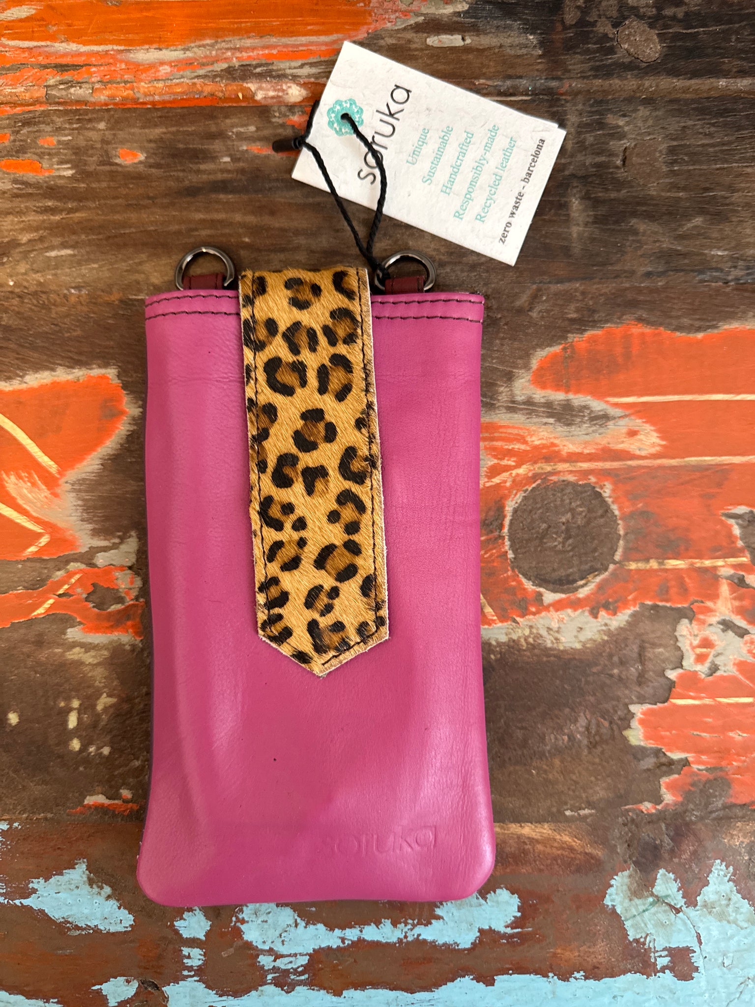 Zoe Phone Bag - Pink & Animal Print - Soruka