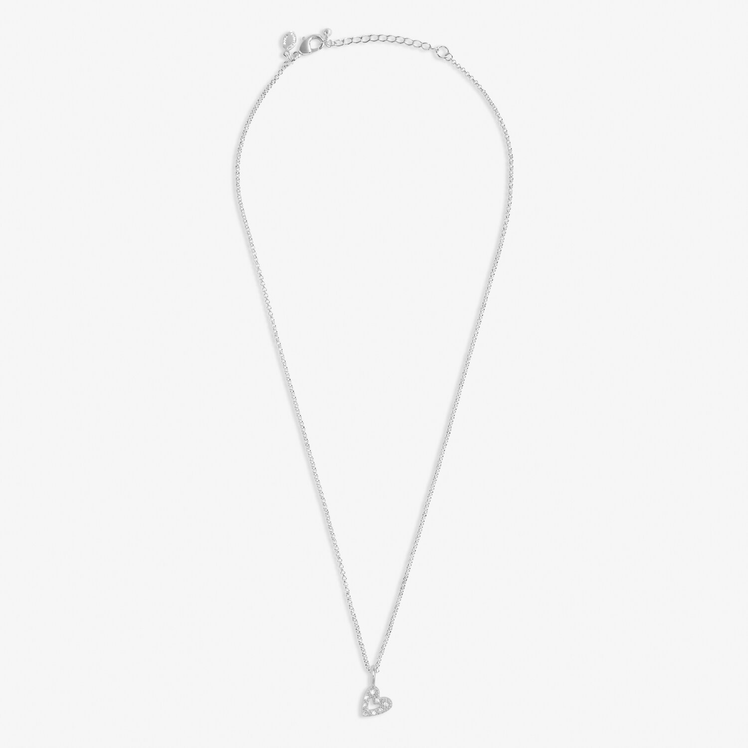 Mini Charms Pavé Offset Heart Necklace In Silver Plating