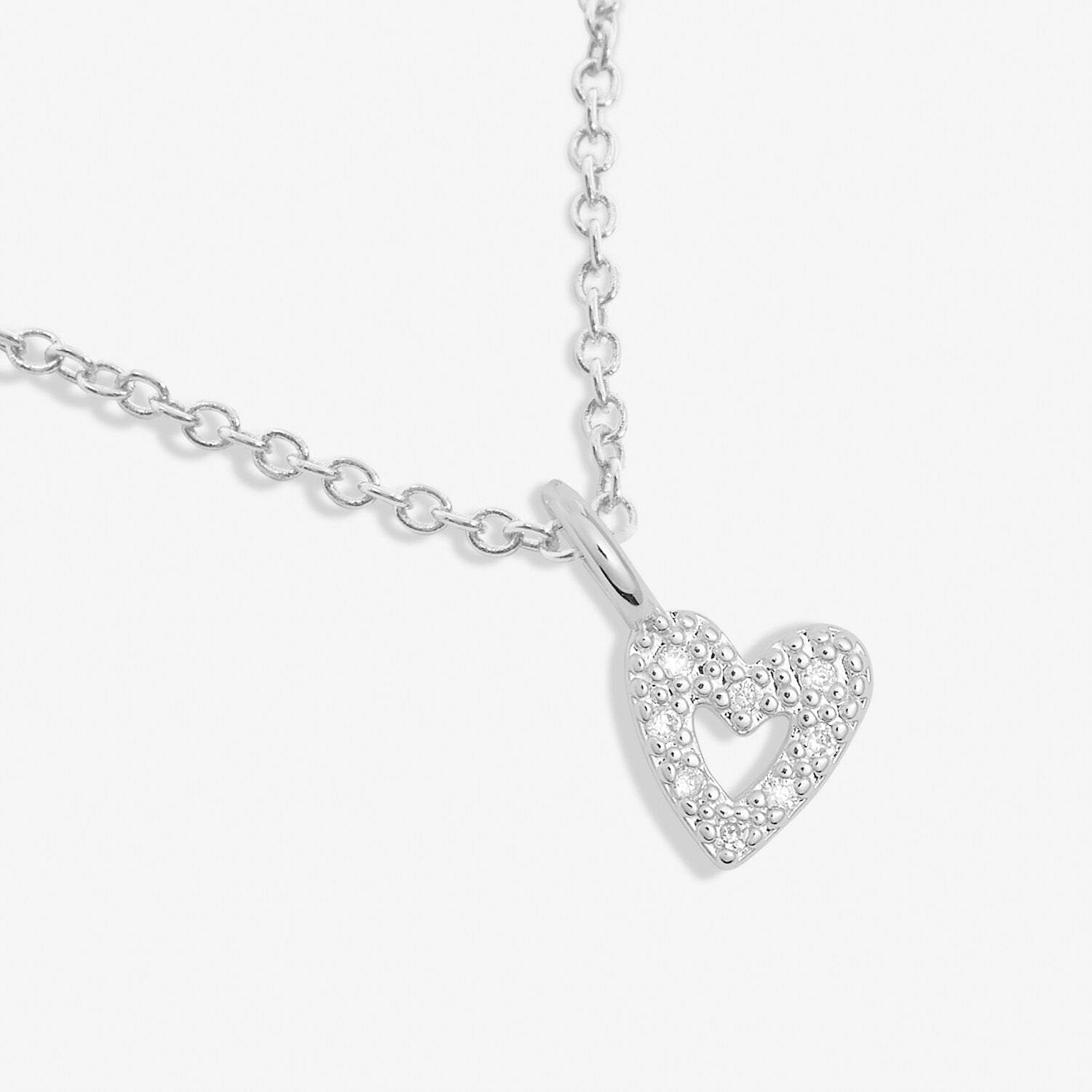 Mini Charms Pavé Offset Heart Necklace In Silver Plating