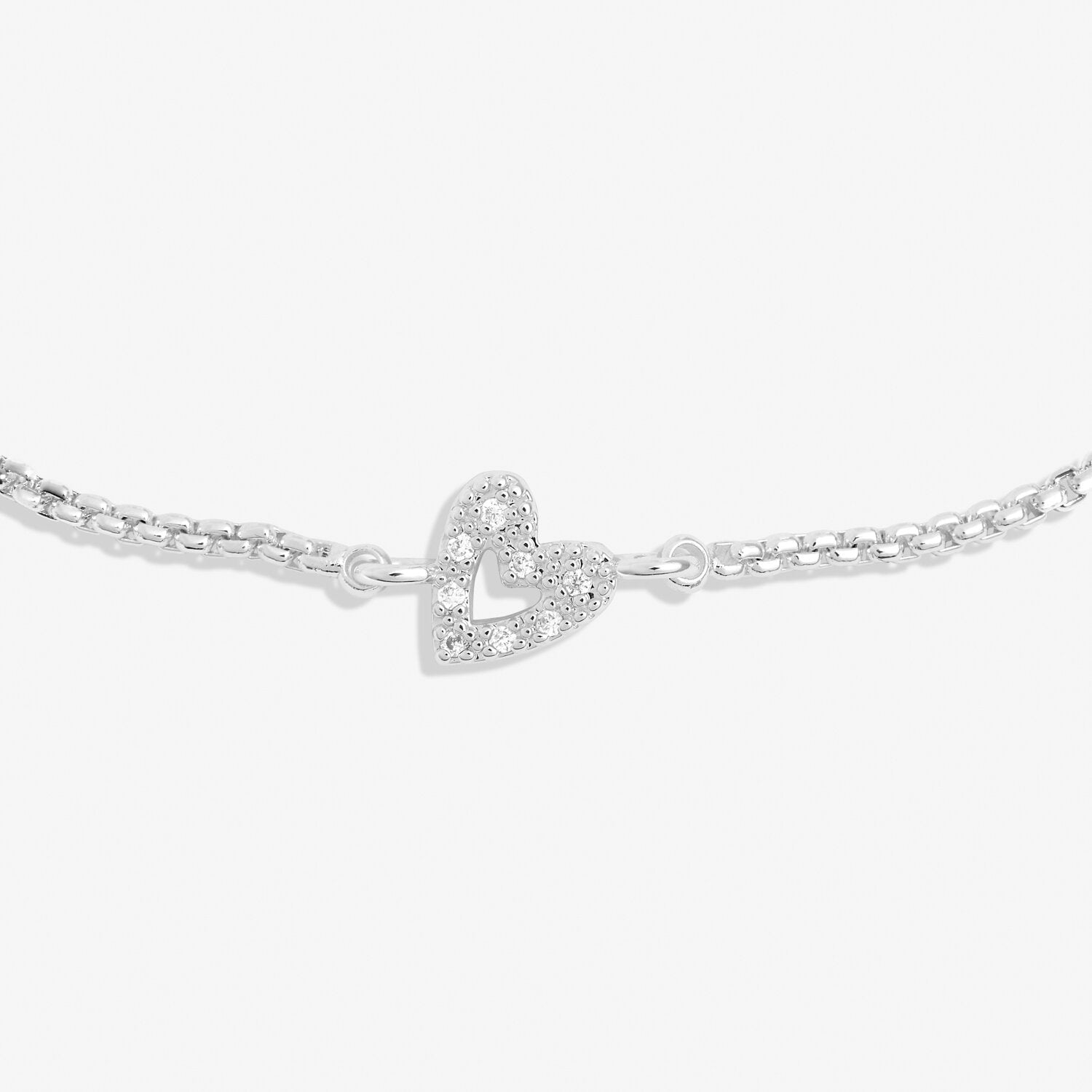 Mini Charms Pavé Offset Heart Bracelet In Silver Plating