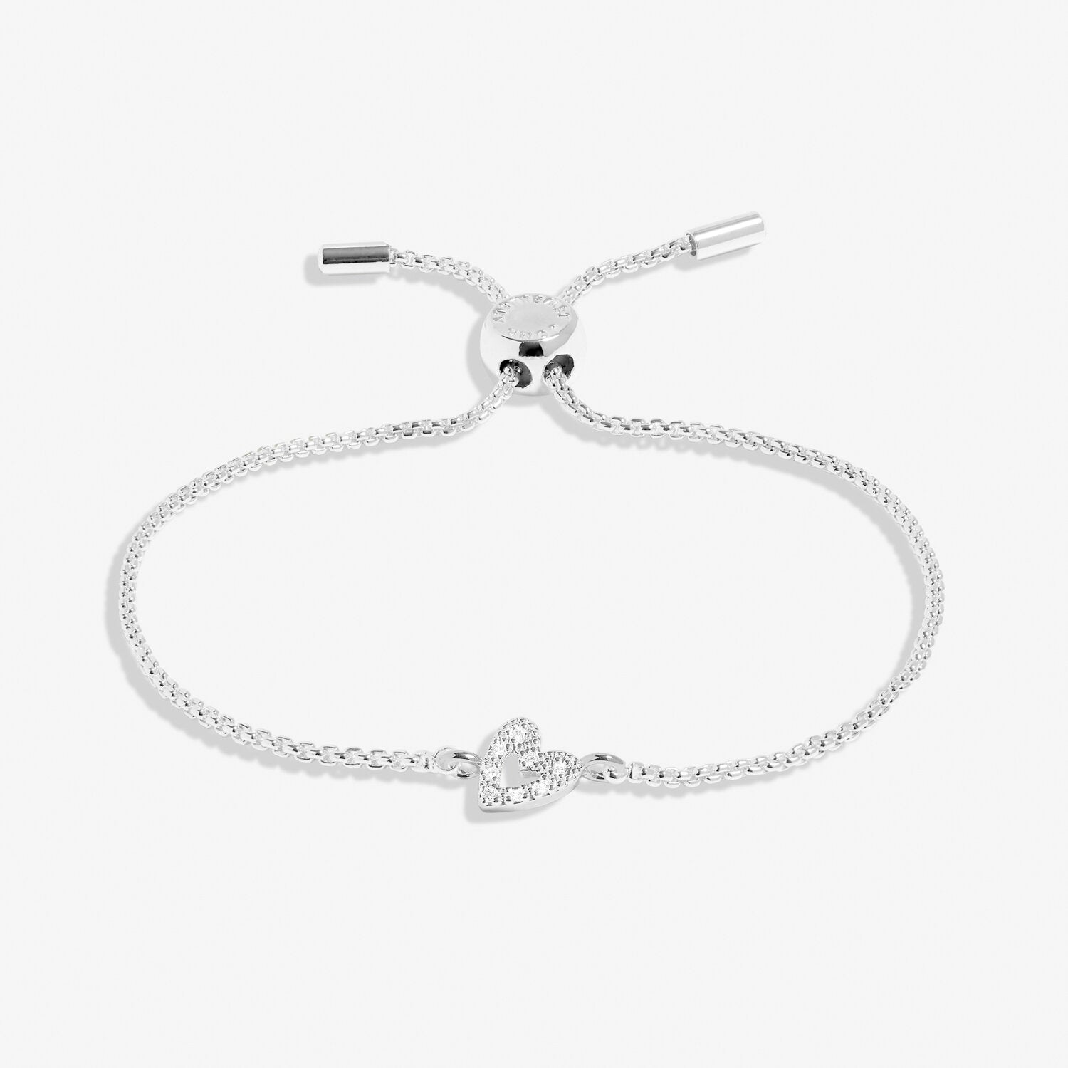 Mini Charms Pavé Offset Heart Bracelet In Silver Plating