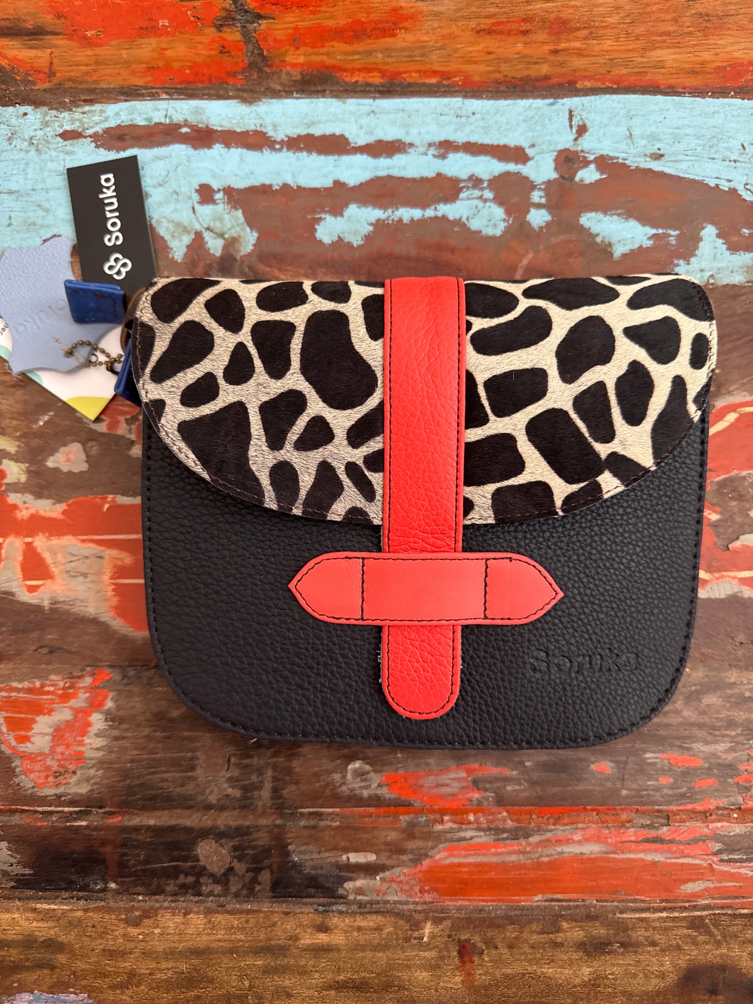 Abal Reversable Flap Bag - Blue/Pink, Black/Orange & Animal Print - Soruka
