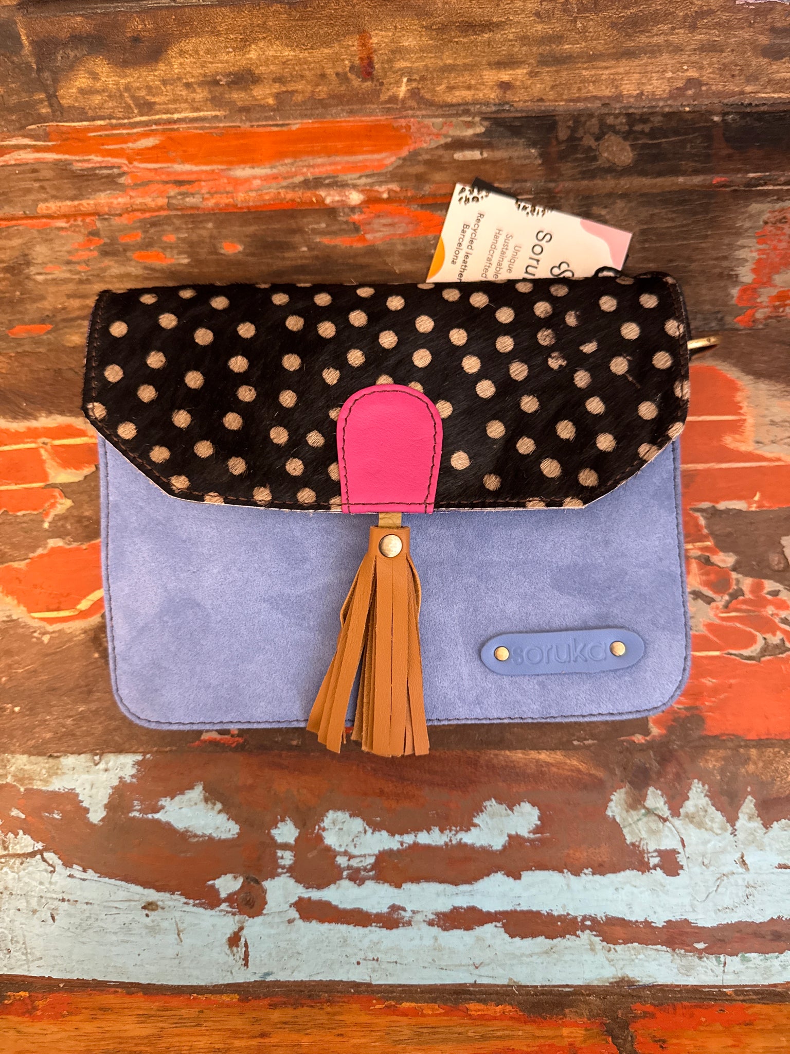 Claire Recycled Leather & Suede Bag - Blue - Soruka