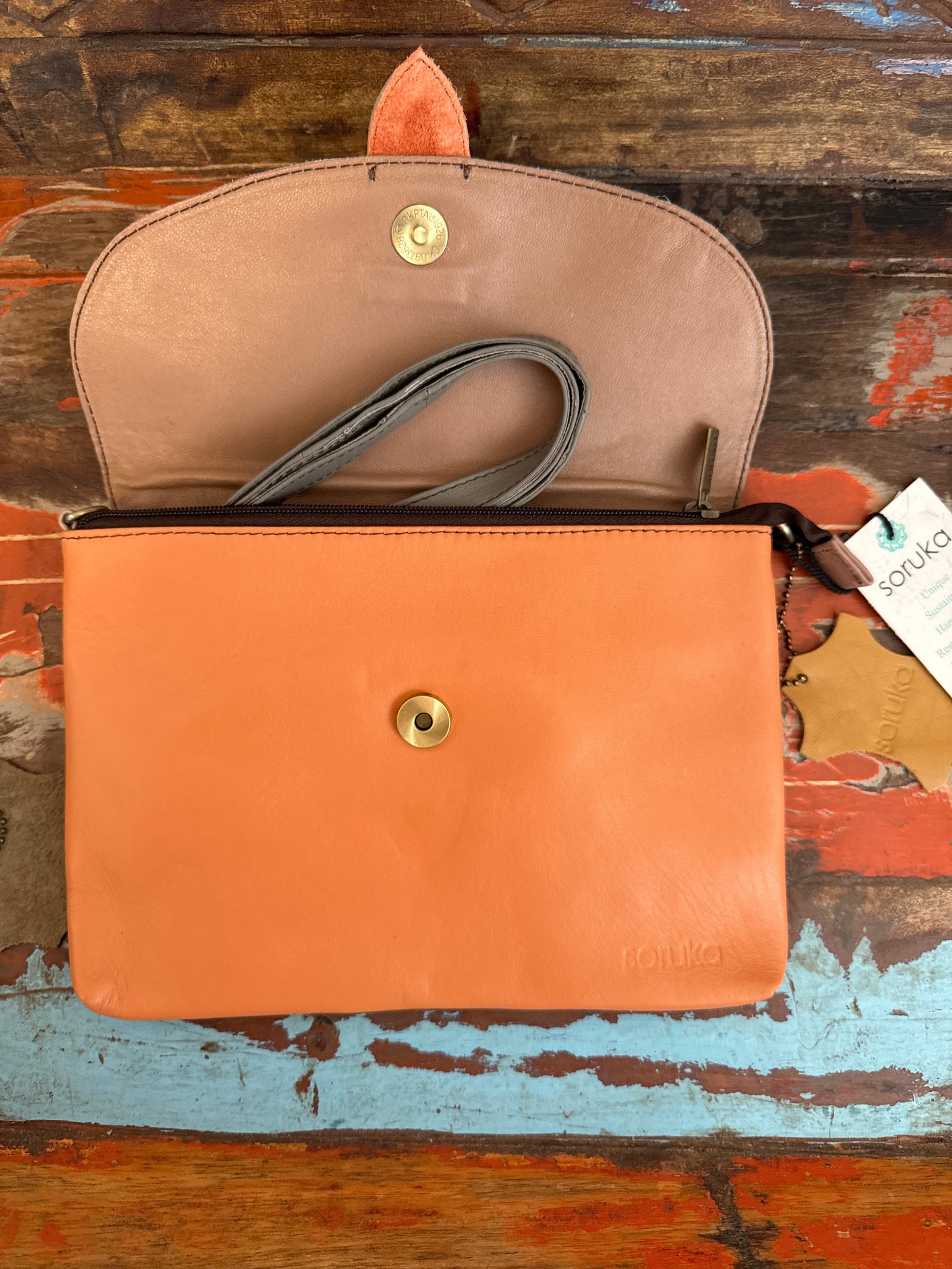 Saddle Bag - Orange, Green & Animal Print - Soruka