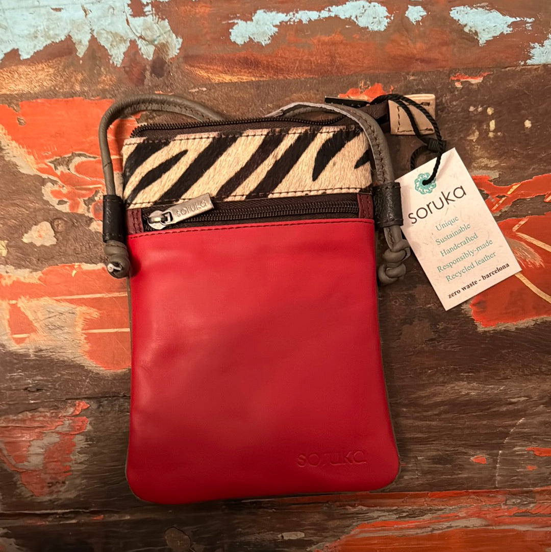 Lua Recycled Leather Bag - Red & Animal Print - Soruka
