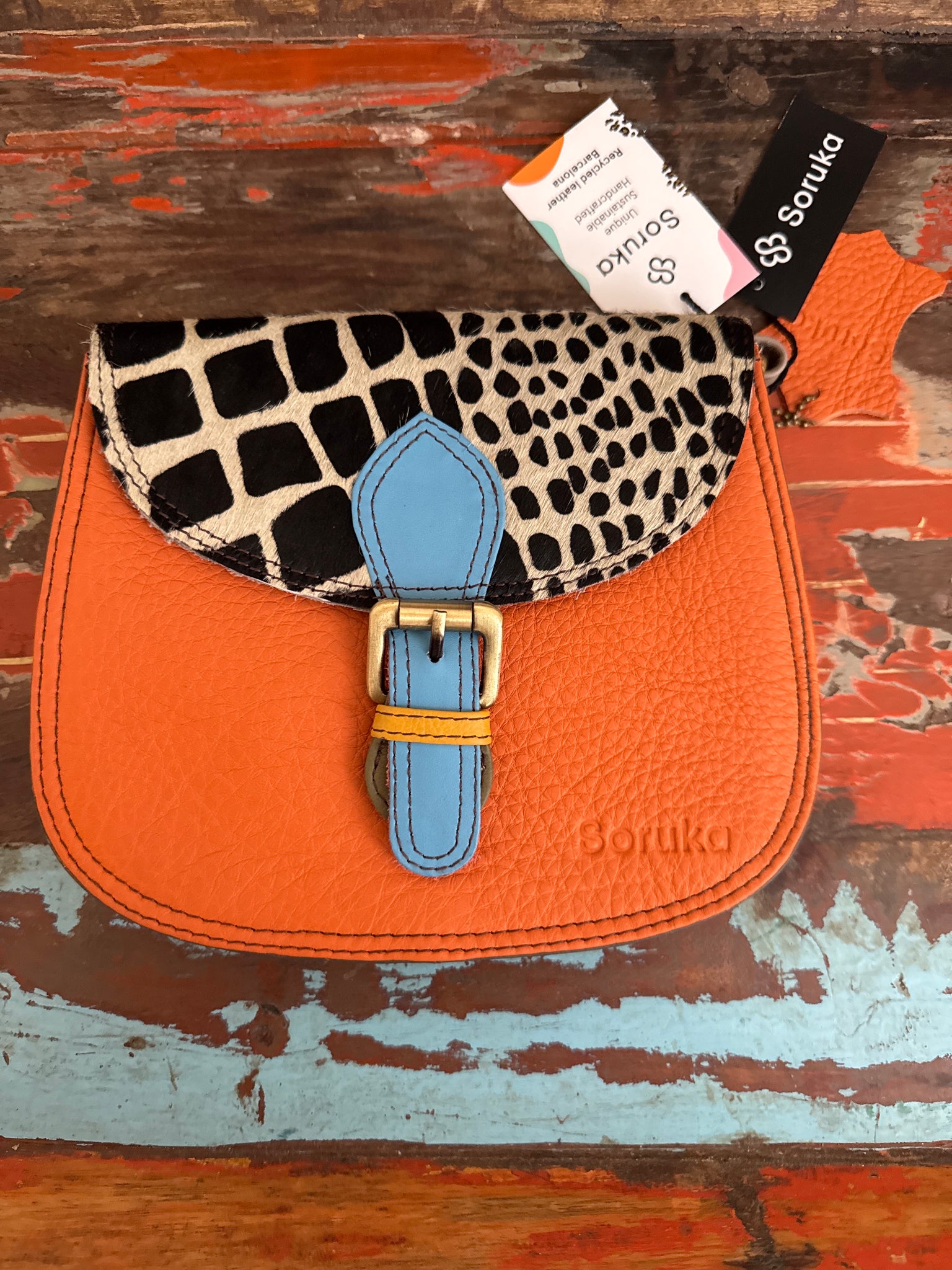 Ally Bag - Orange, Blue & Animal Print  - Soruka