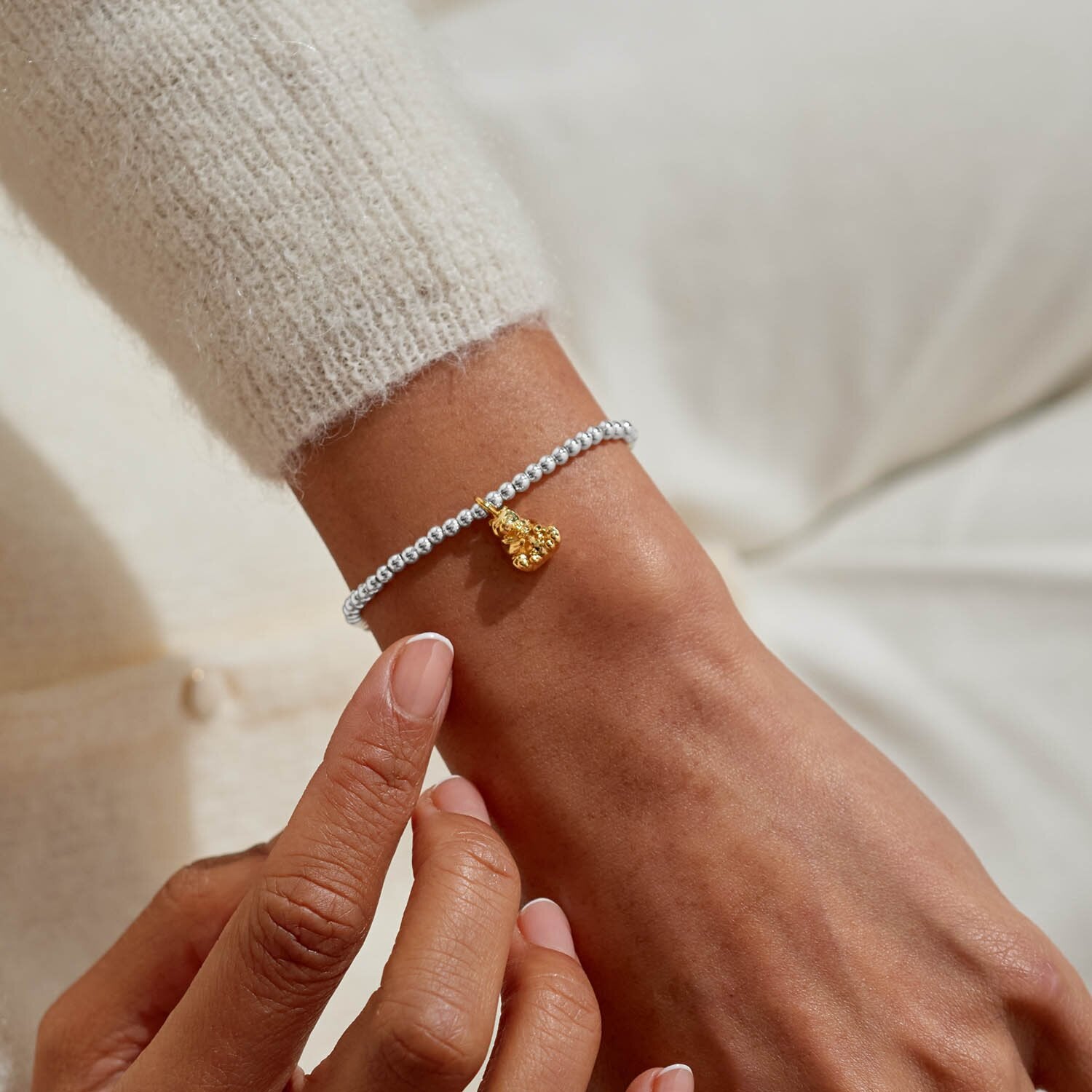 A Little 'Mama Bear' Bracelet In Silver And Gold Plating