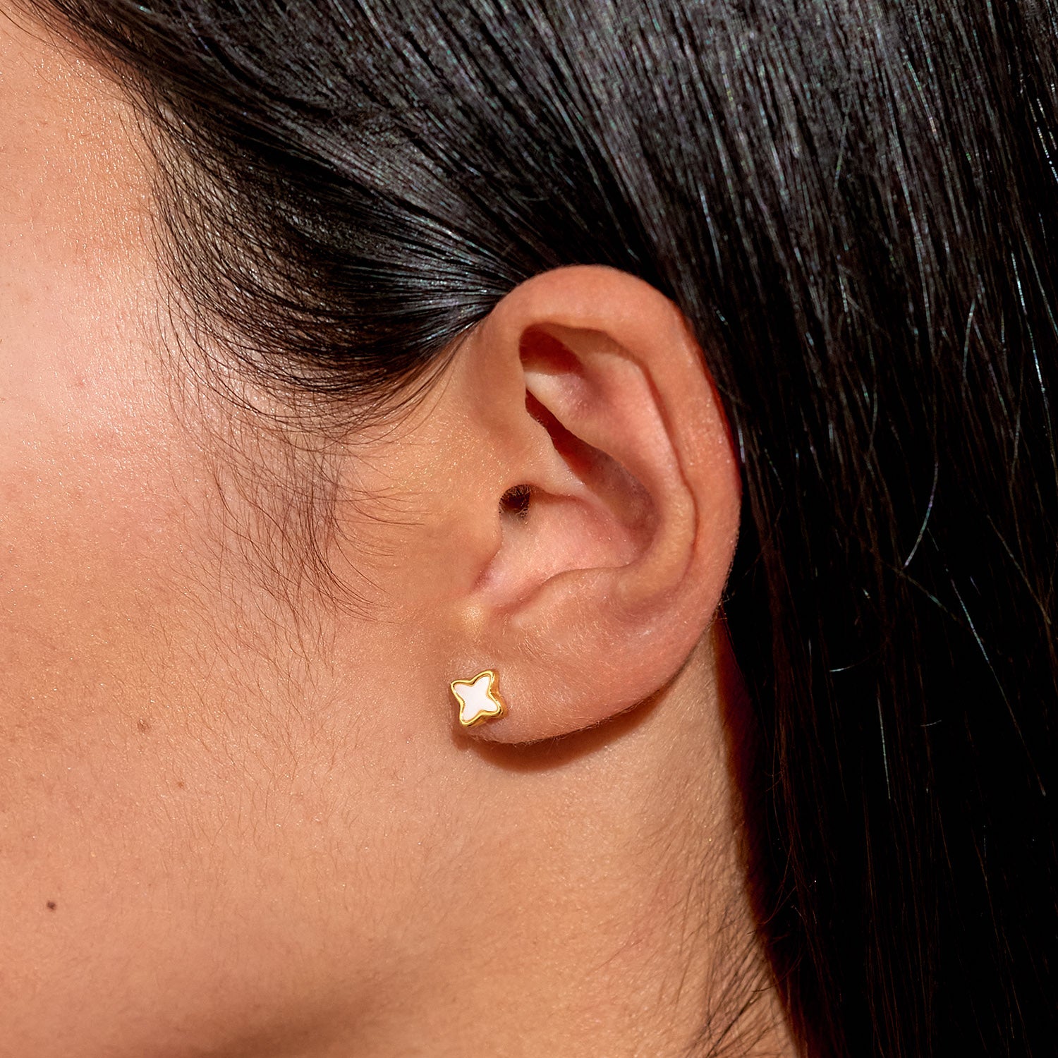 Style Stories 'Mother Of Pearl Clover' Gold Plated Earrings