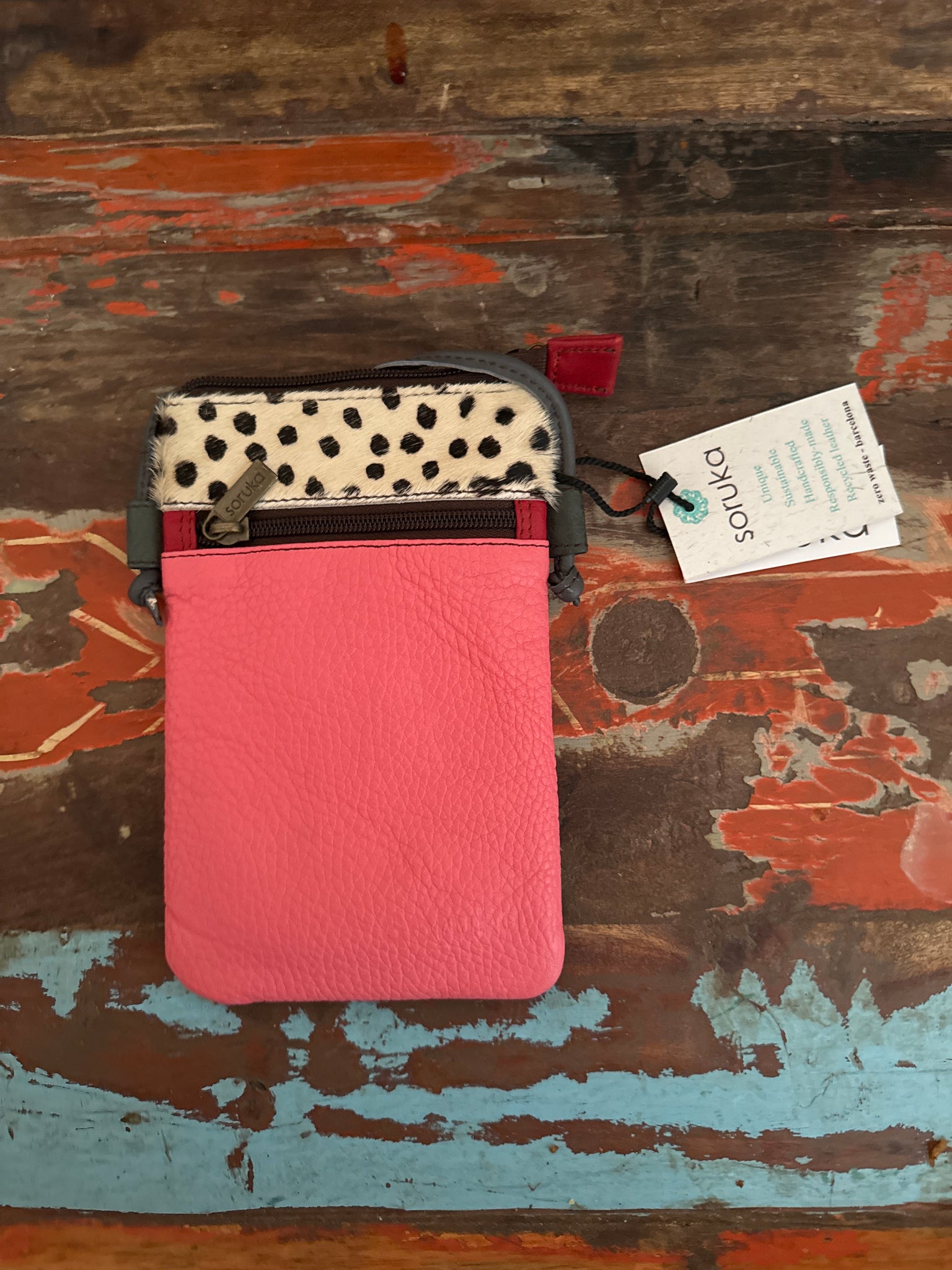 Lua Recycled Leather Bag - Pink & Animal Print - Soruka