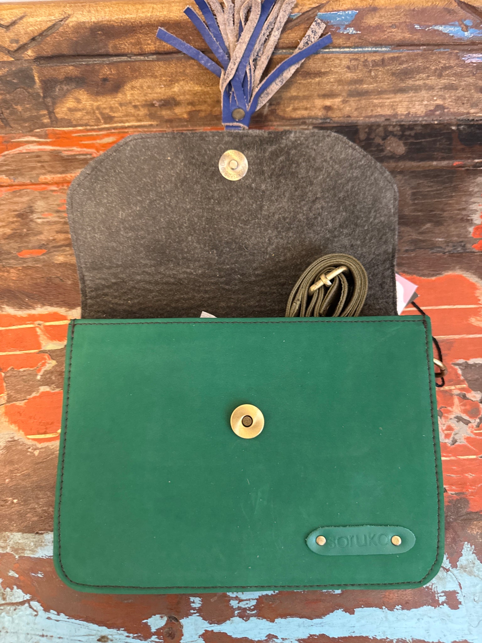 Claire Recycled Leather & Suede Bag - Green - Soruka