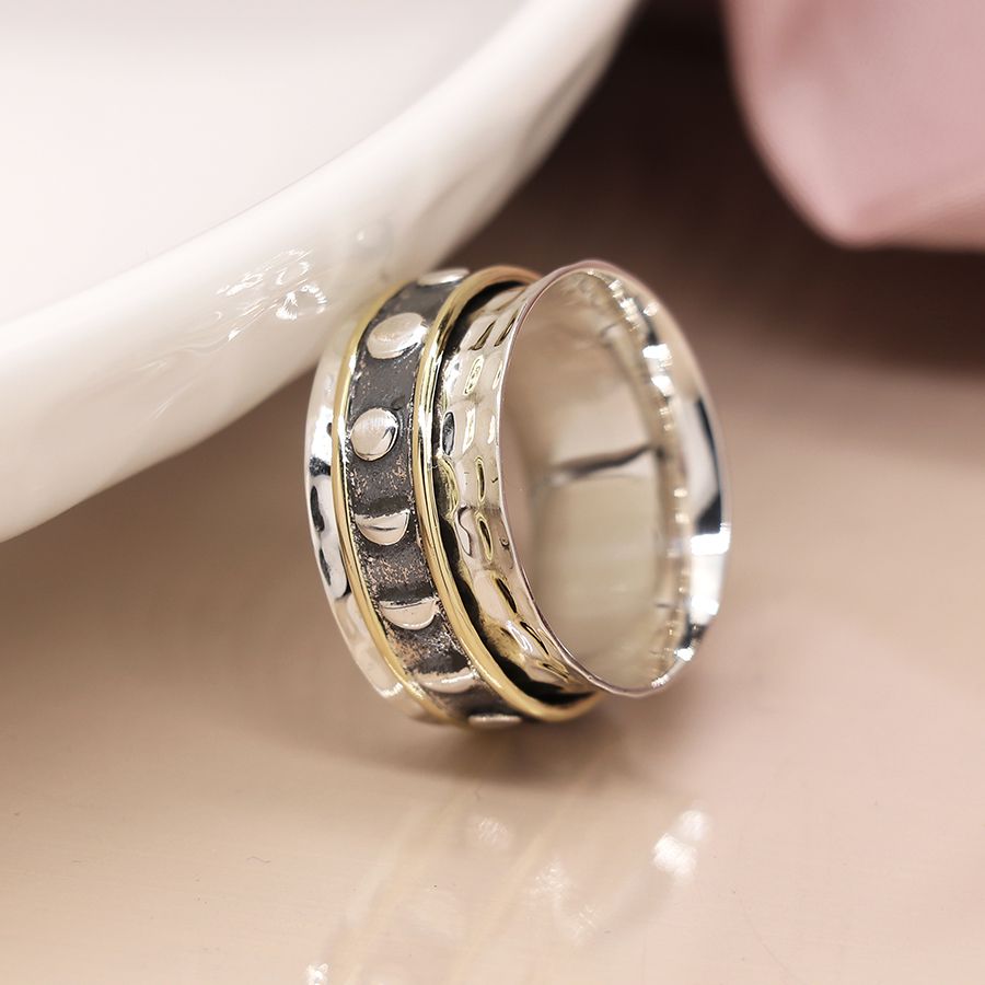 Sterling silver spinning ring with lunar cycle band