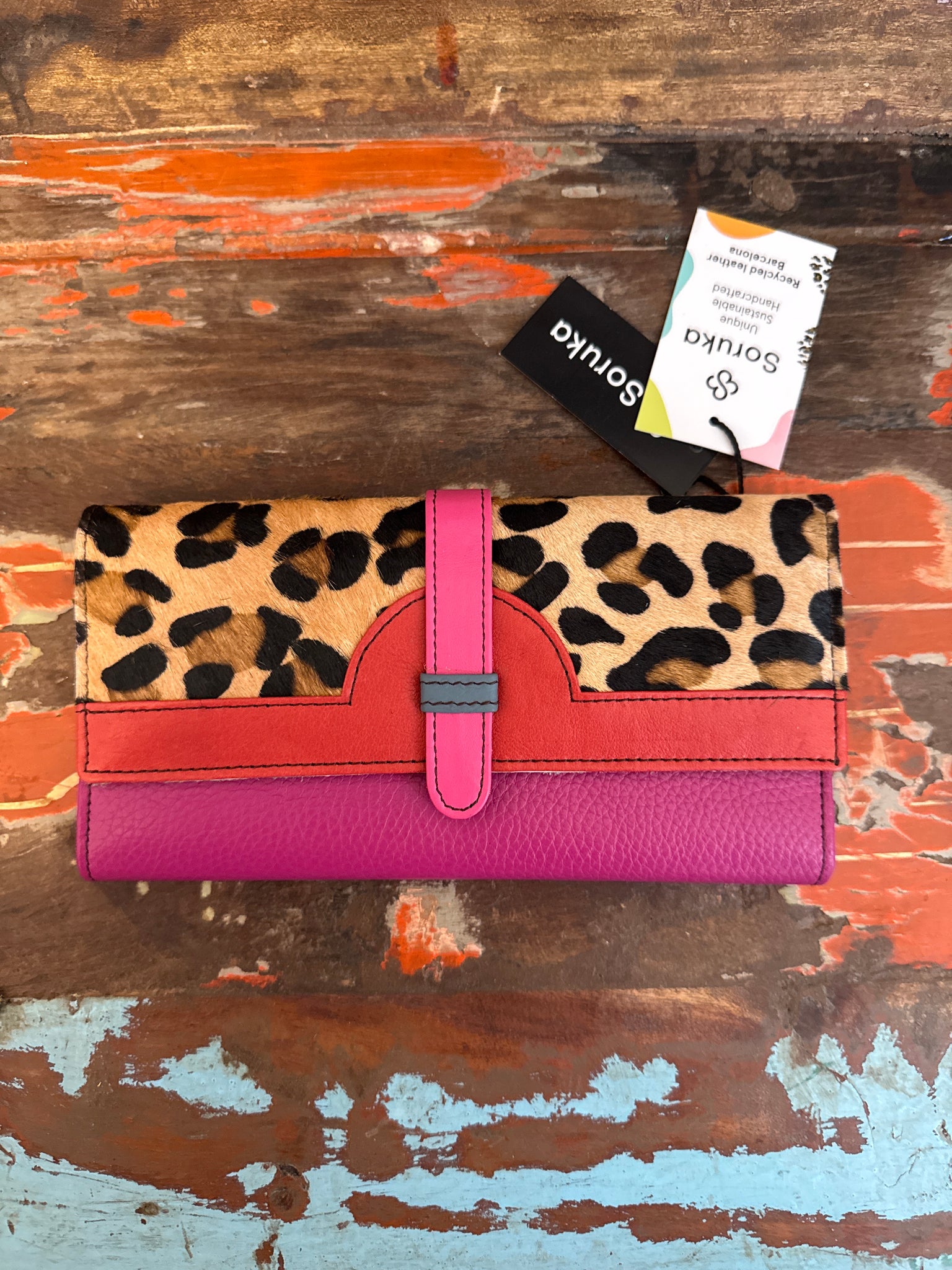 Half Moon Purse - Fuchsia, Red & Animal Print