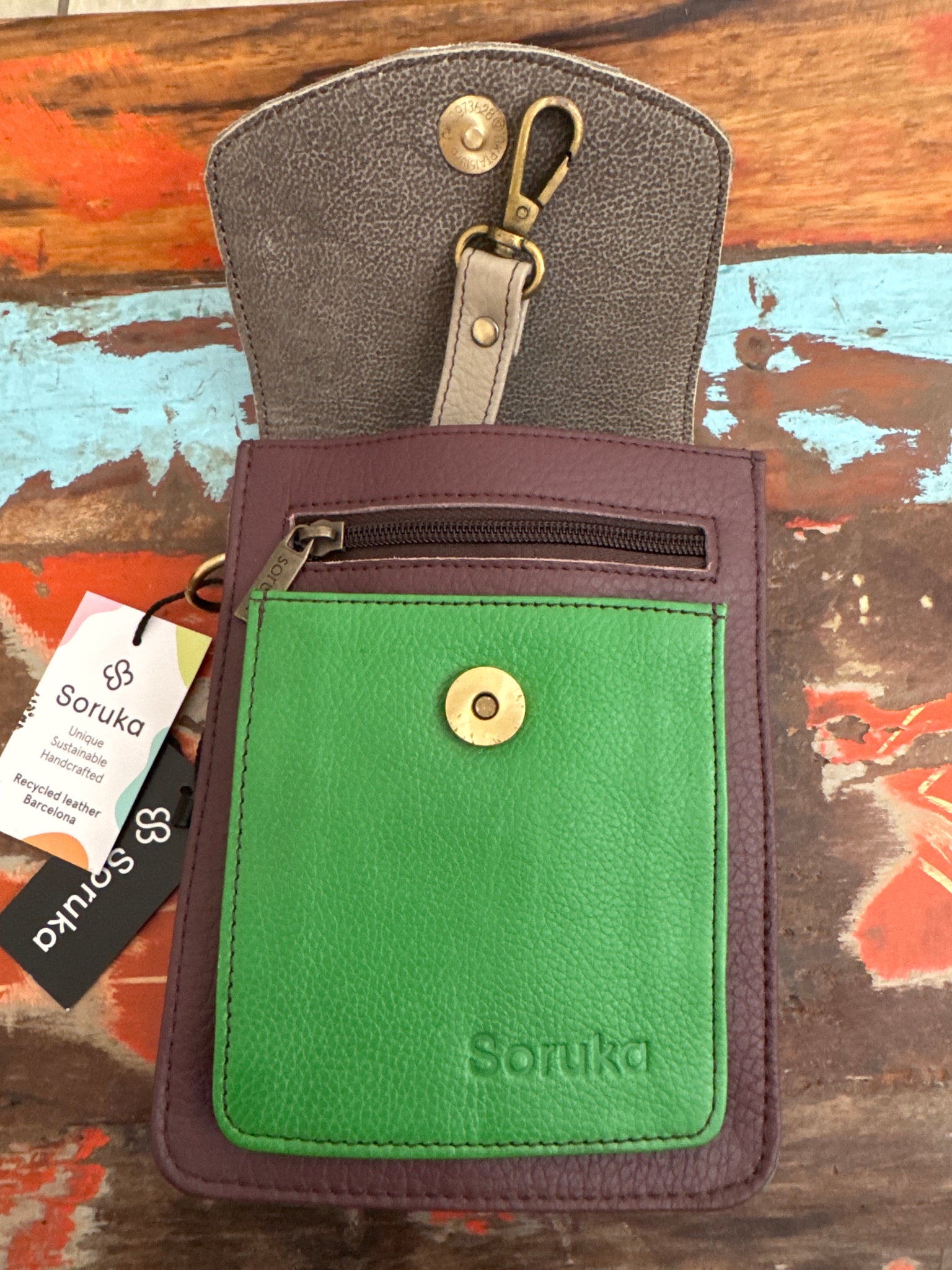 Aiko Bag - Green, Plum & Animal Print - Soruka