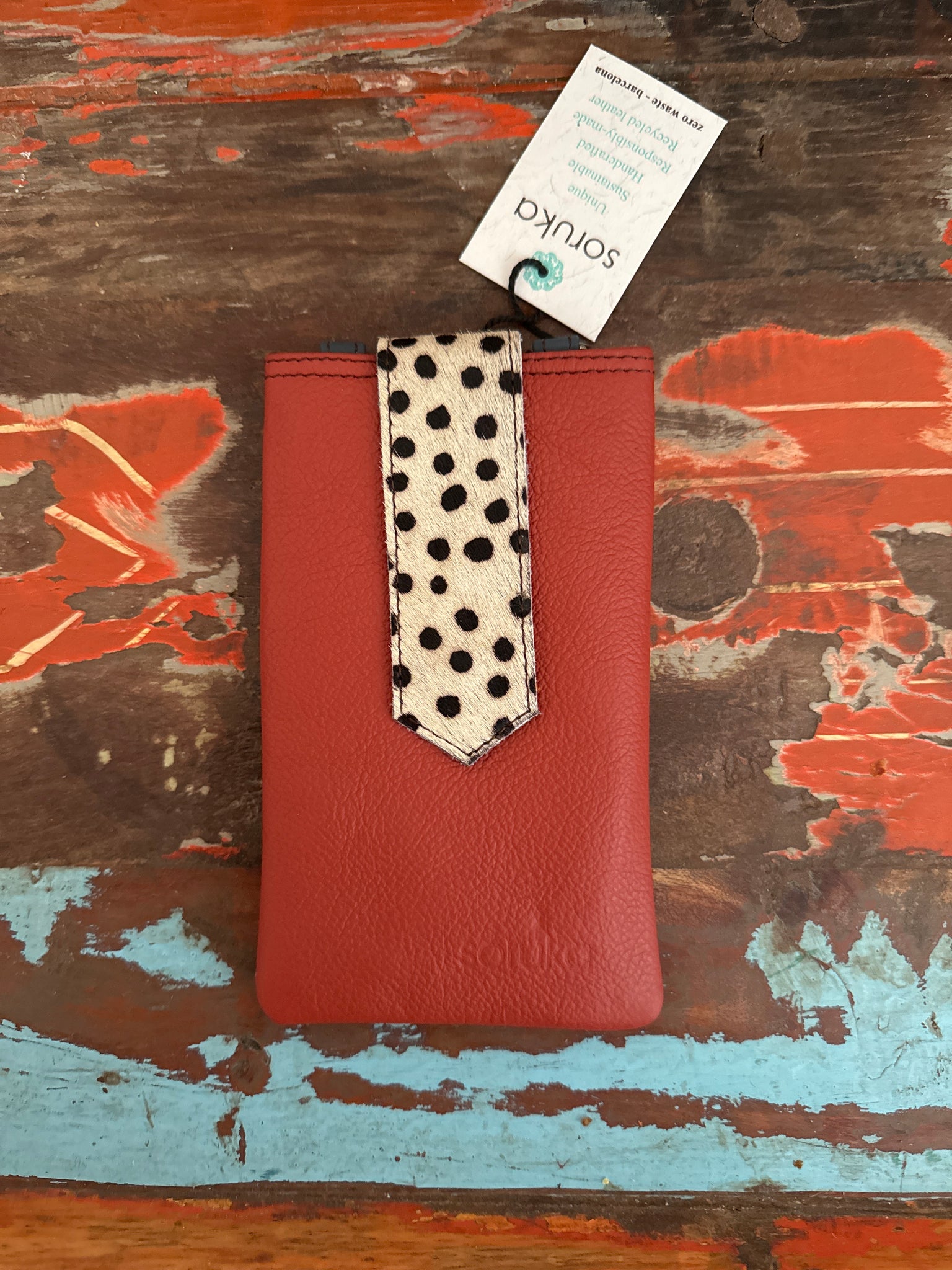 Zoe Phone Bag - Red & Animal Print - Soruka