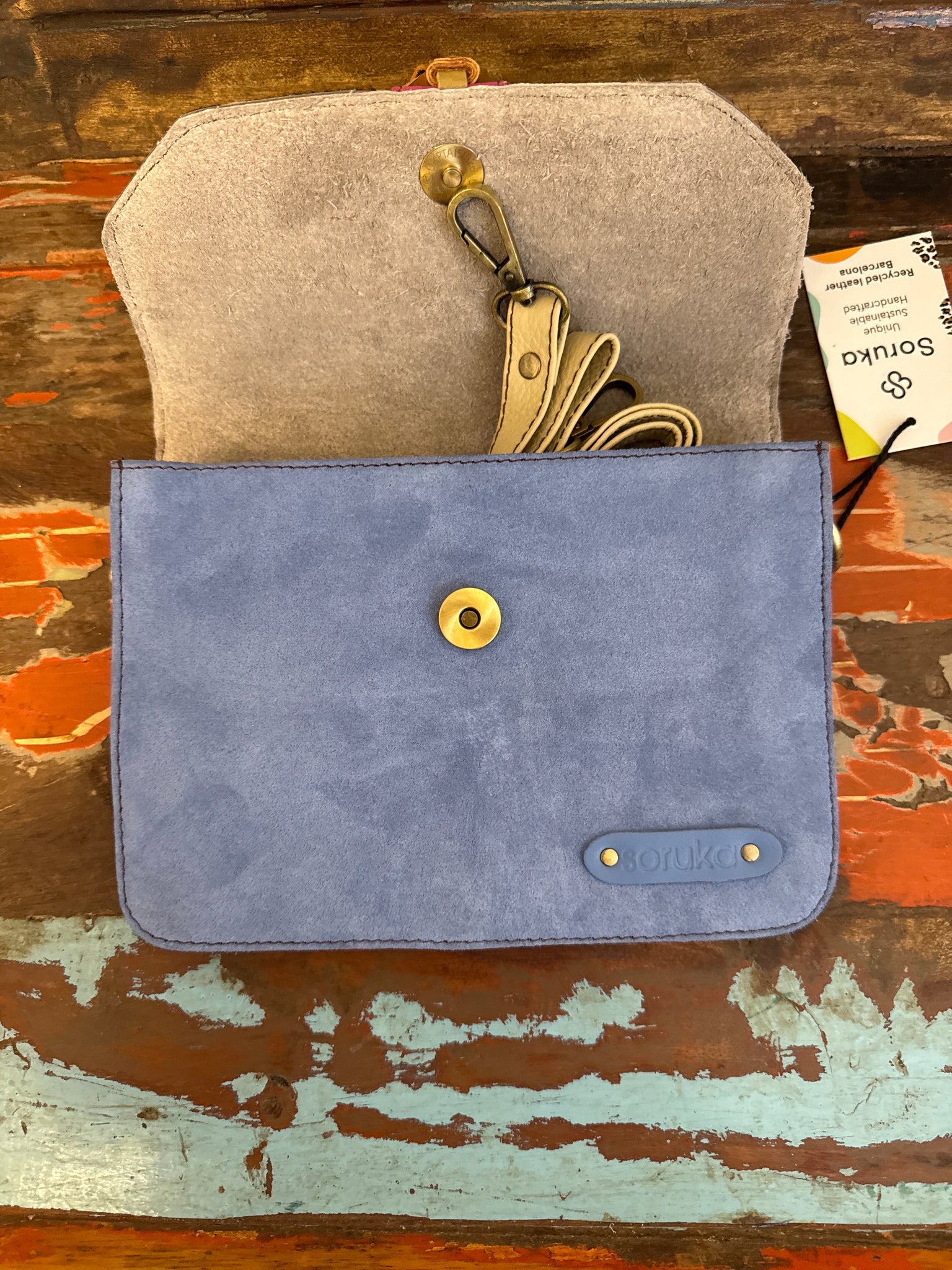 Claire Recycled Leather & Suede Bag - Blue - Soruka