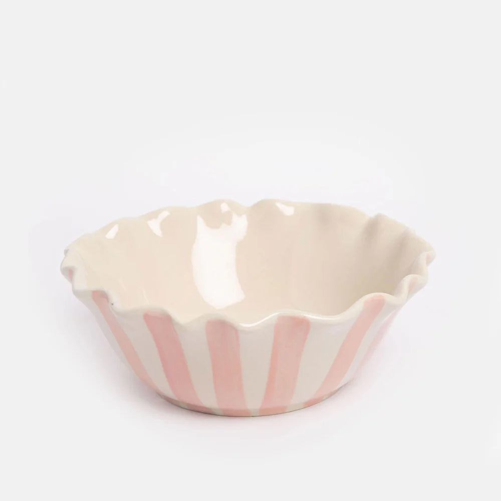 Pink Stripe Flower Scalloped Cereal Bowl