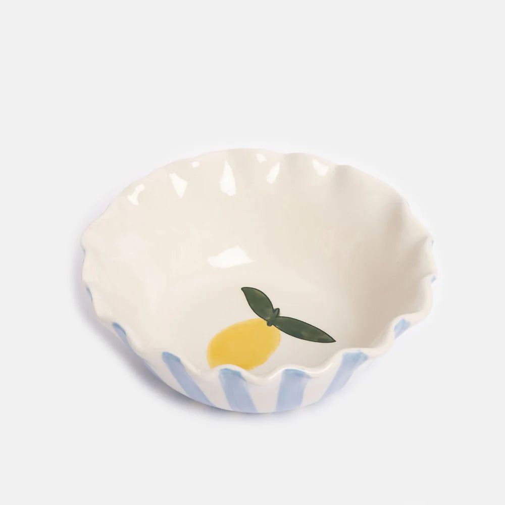 Blue Stripe Lemon Scalloped Cereal Bowl