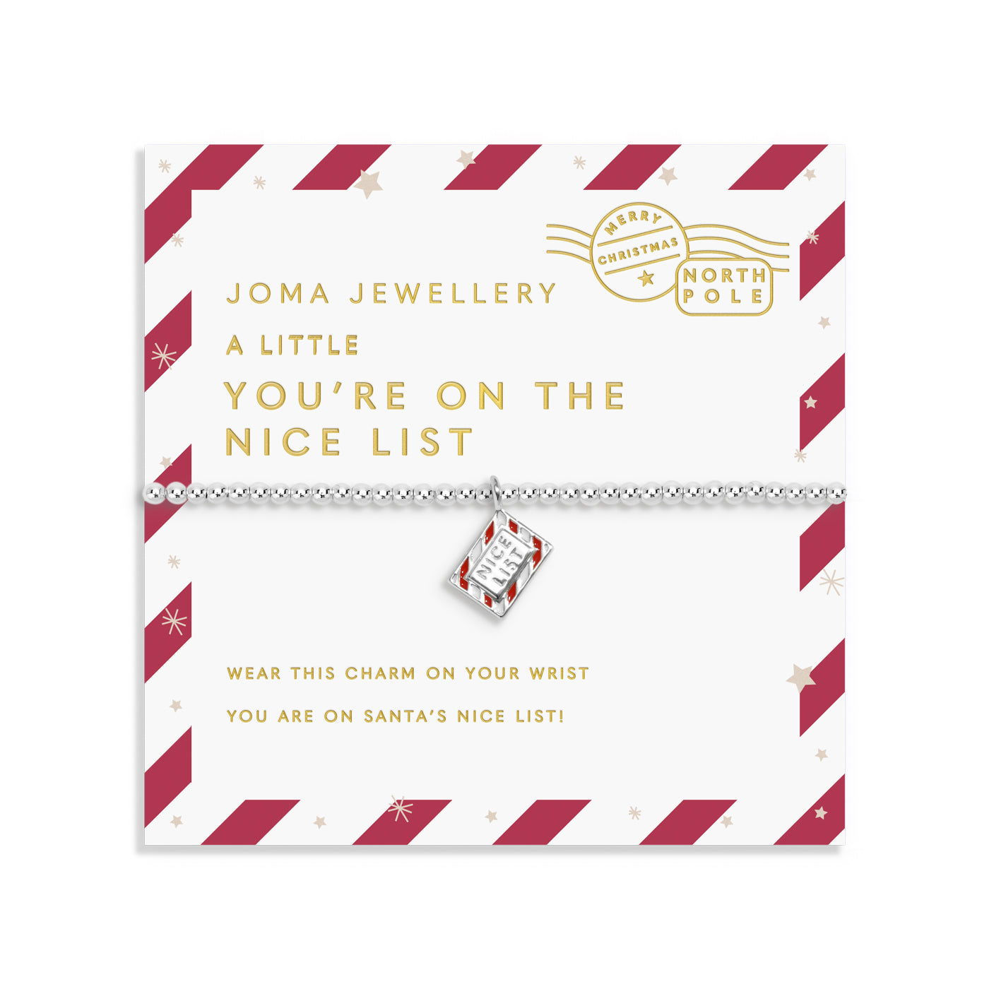 Love From Santa 'You'Re On The Nice List' Silver Plated Bracelet