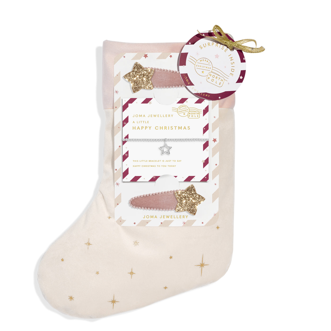 Kids' Stocking A Little Gift Set 'Happy Christmas' Silver Plated Bracelet & Set Of 2 Hair Clips