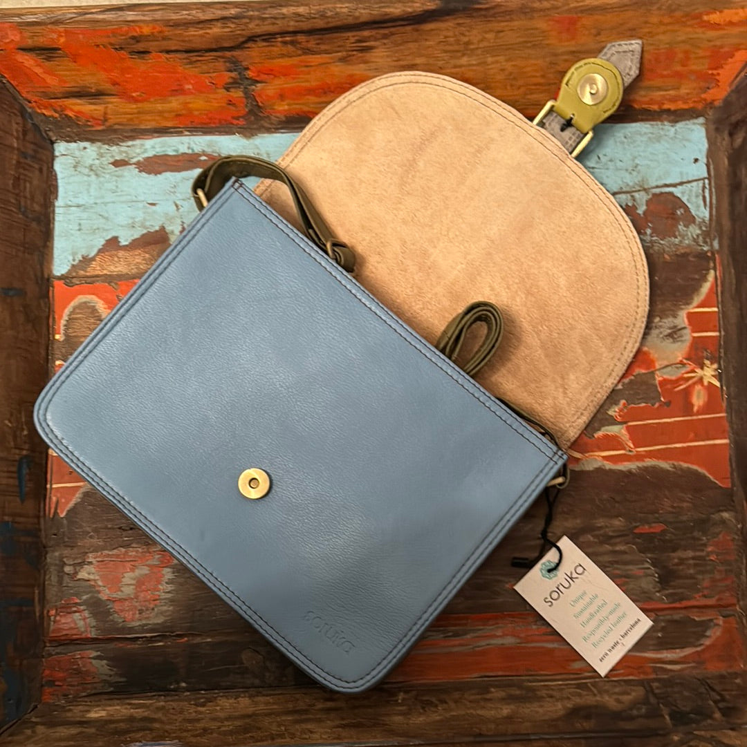 Adeline Recycled Leather Bag - Light Blue & Animal Print - Soruka