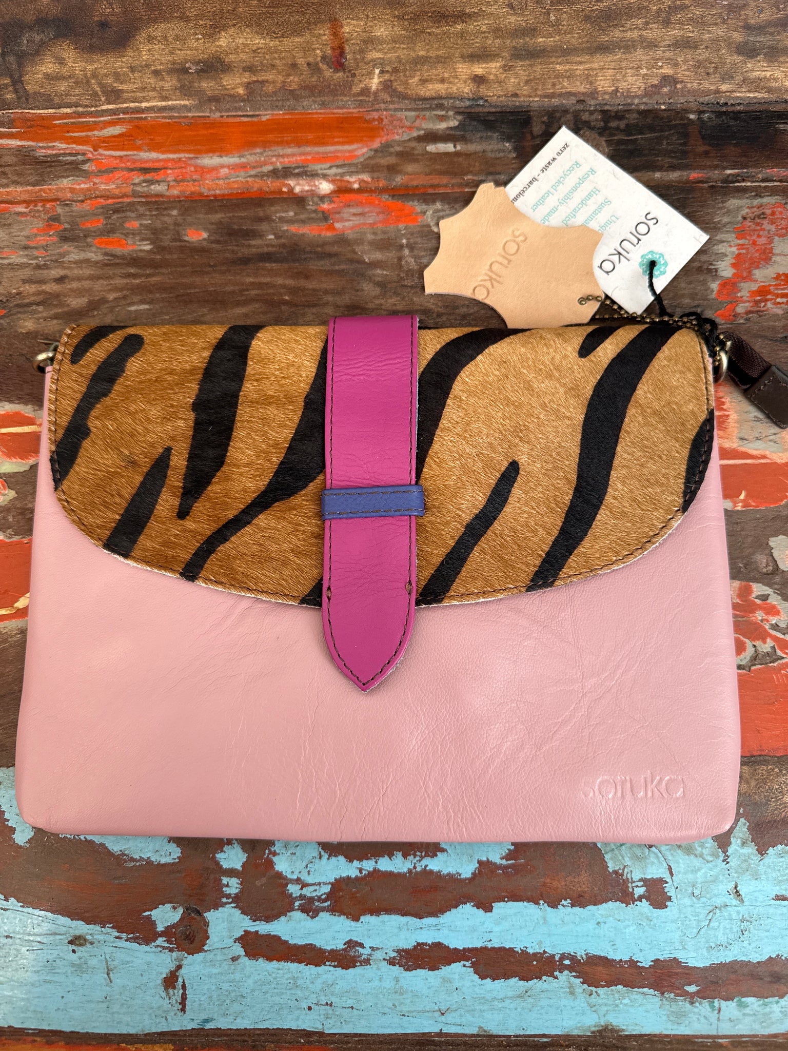 Saddle Bag - Pink, Fuchsia & Animal Print - Soruka