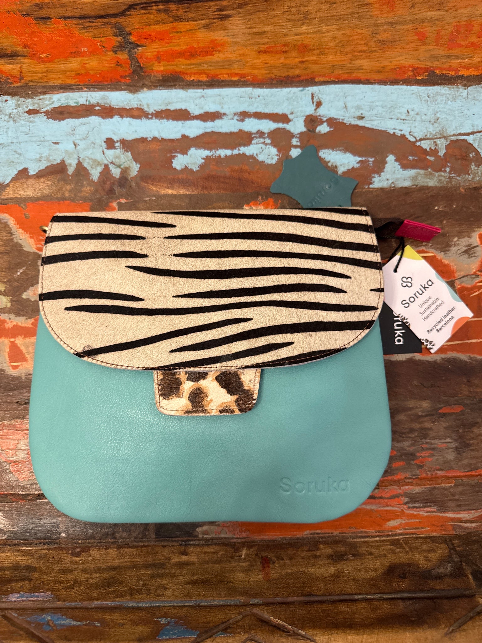 Lucy Crossbody Bag Reversible Tab- Turquoise