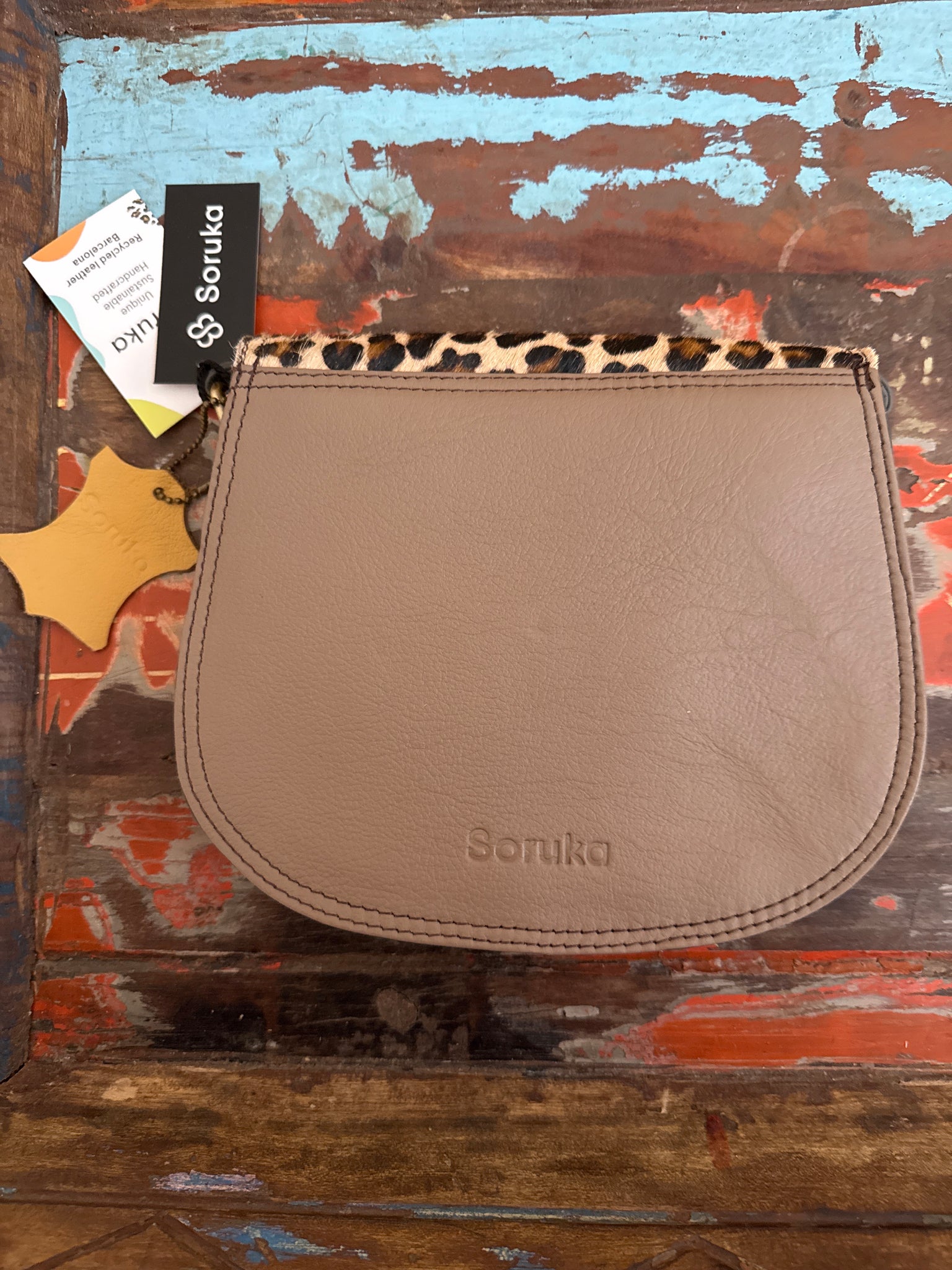 Ally Full Animal Print Handbag - Pink Buckle & Khaki Strap-  Soruka