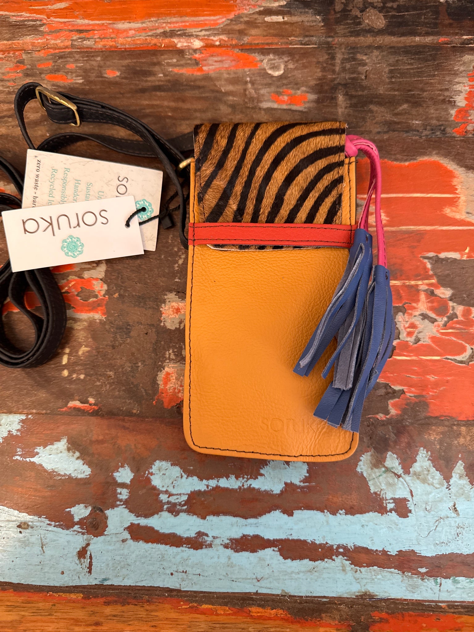 Erin Phone Bag - Yellow & Animal Print - Soruka