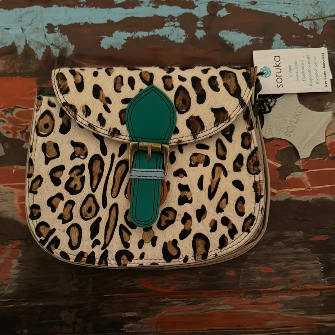 Ally Full Animal Print Handbag - Green Buckle -  Soruka