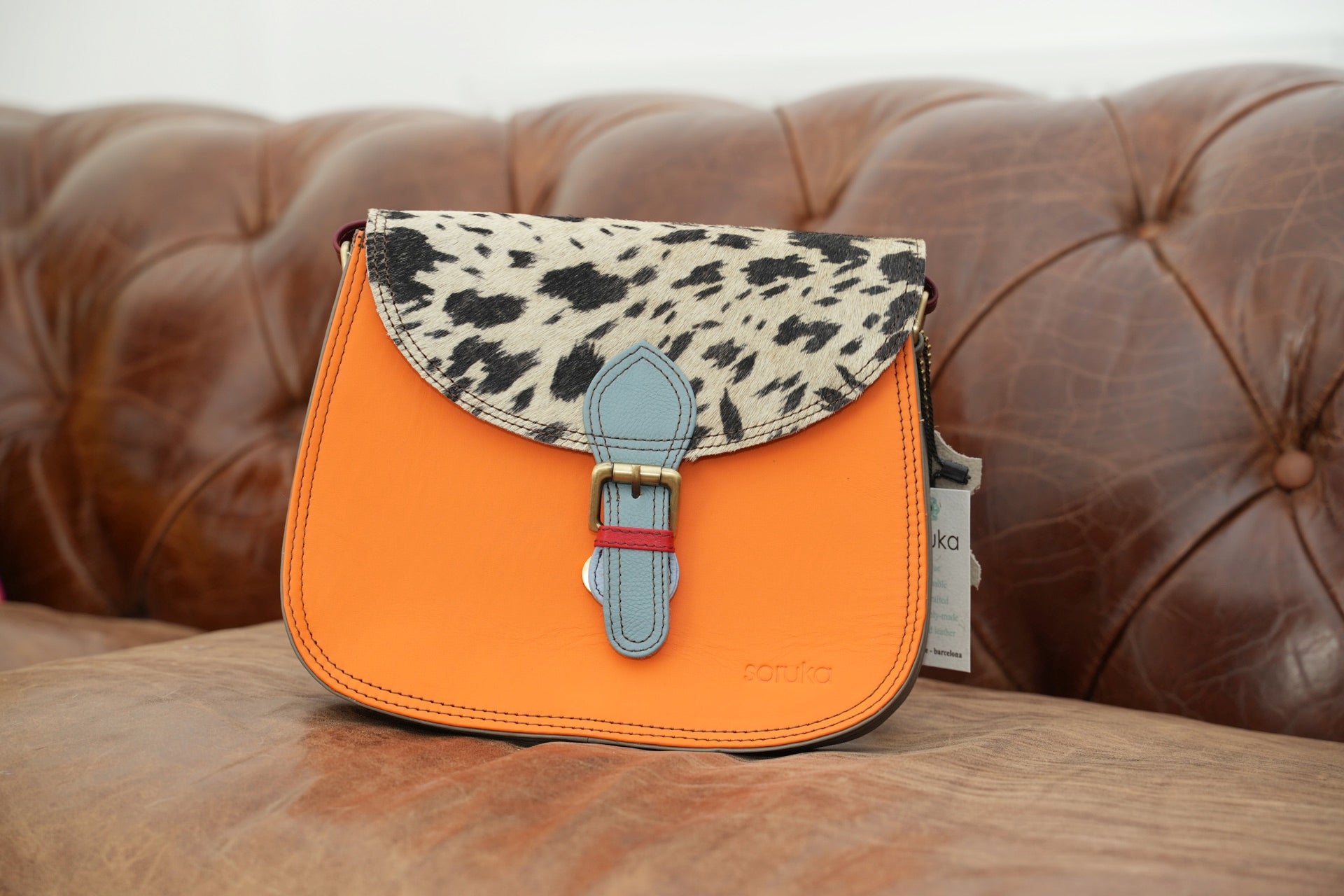 Quinn Handbag - Orange & Animal Print - Soruka