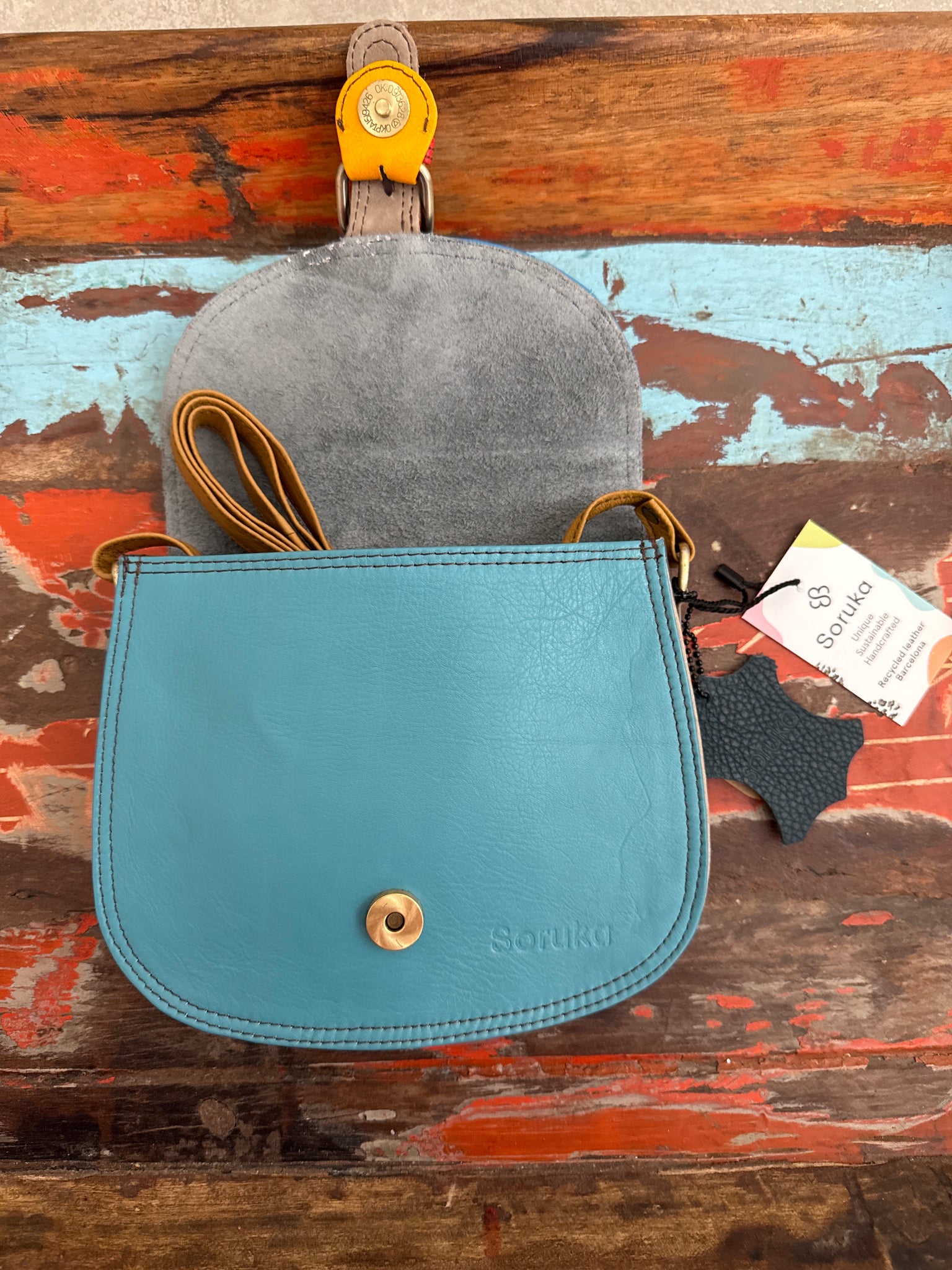 Ally Recycled Leather Bag - Blue & Yellow - Soruka