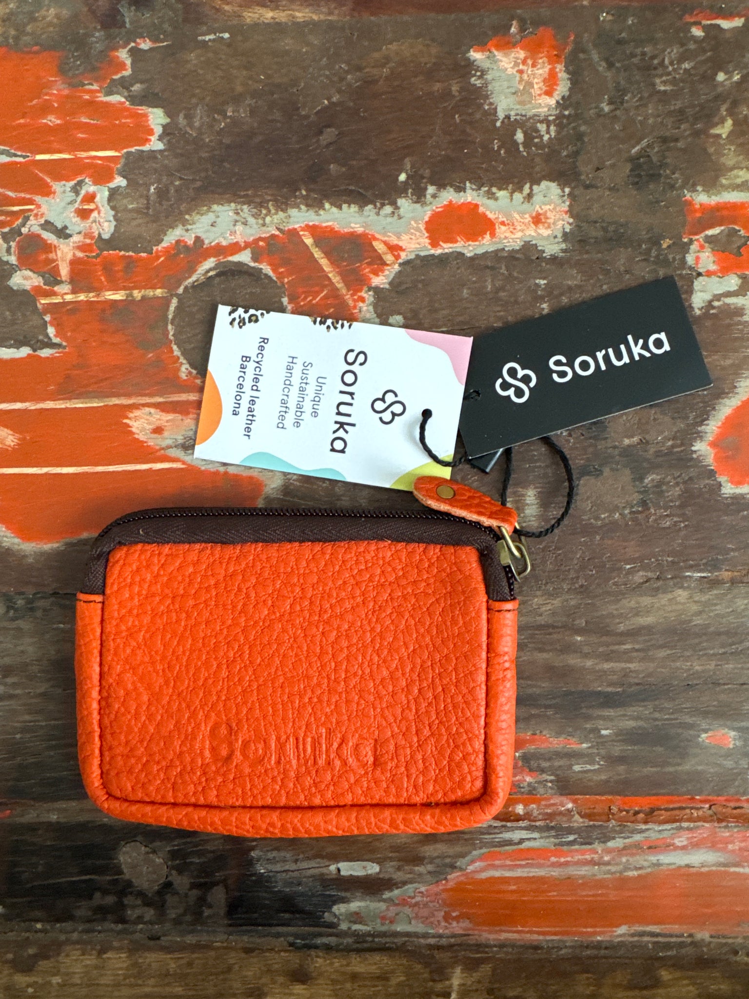 Soruka Kai Small Leather Zip Purse - Orange
