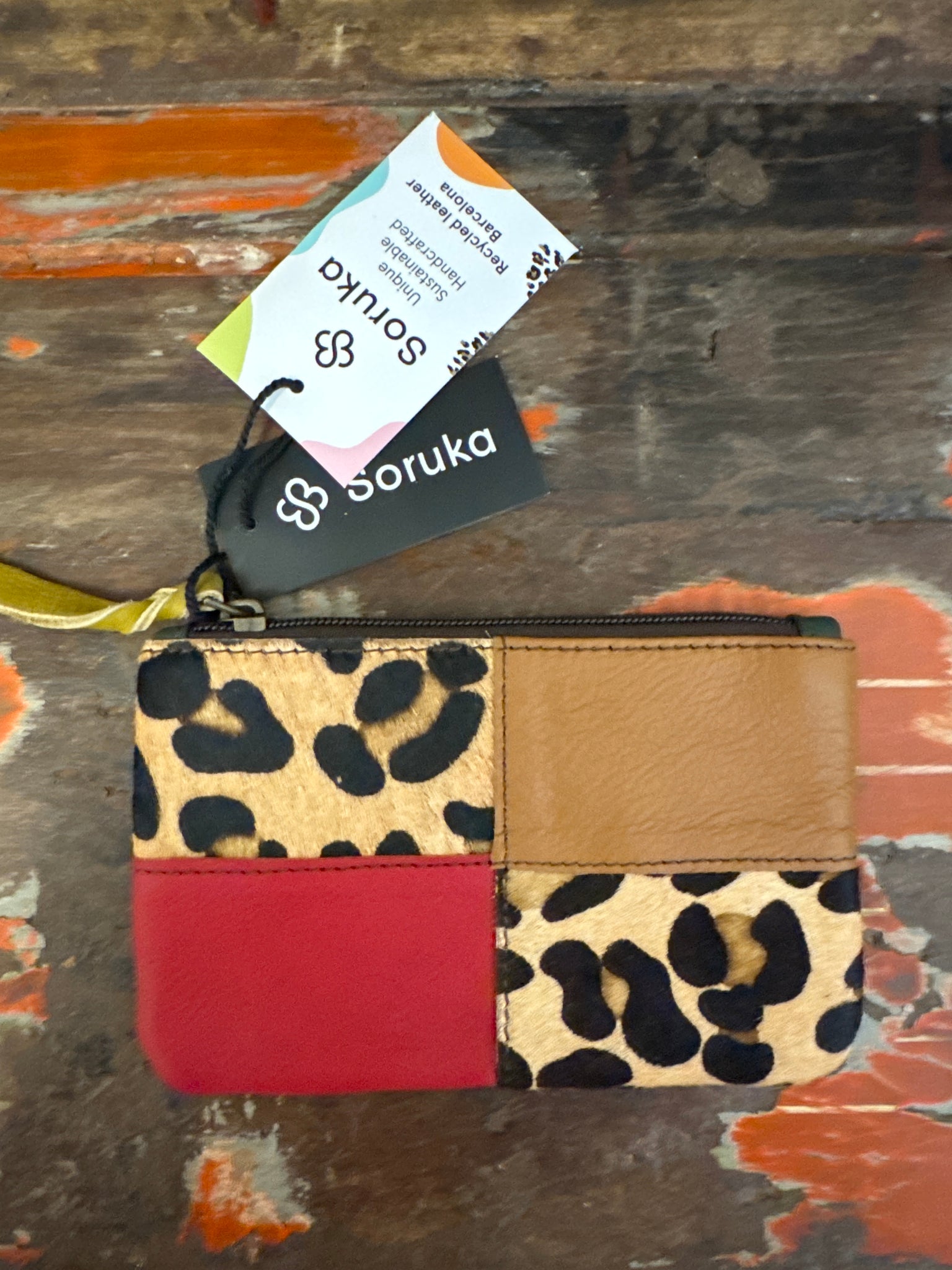 Zahra Coin Purse - Red, Tan & Animal Print - Soruka